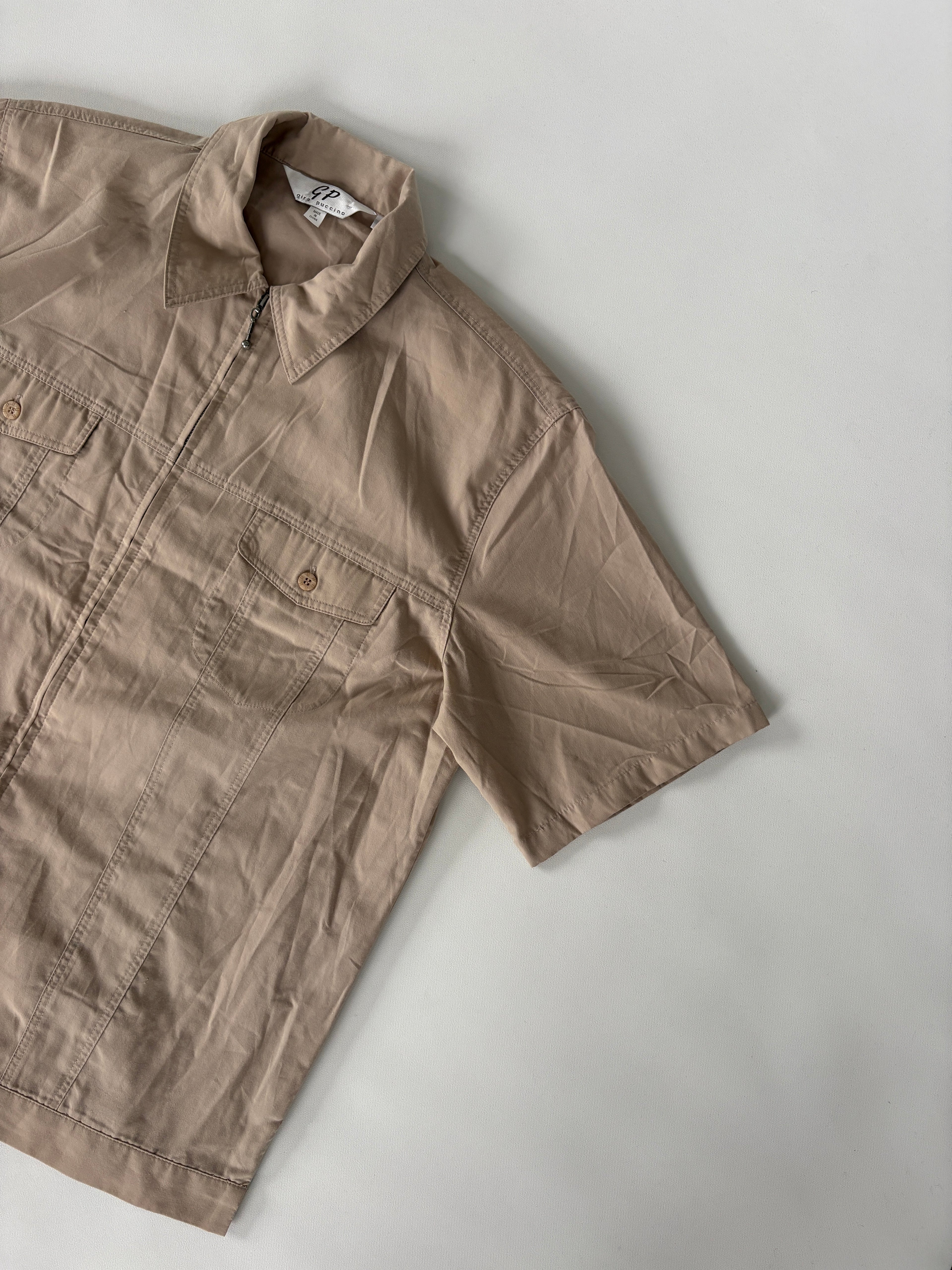 856 / Brown Zip Up Short Sleeve Shirt