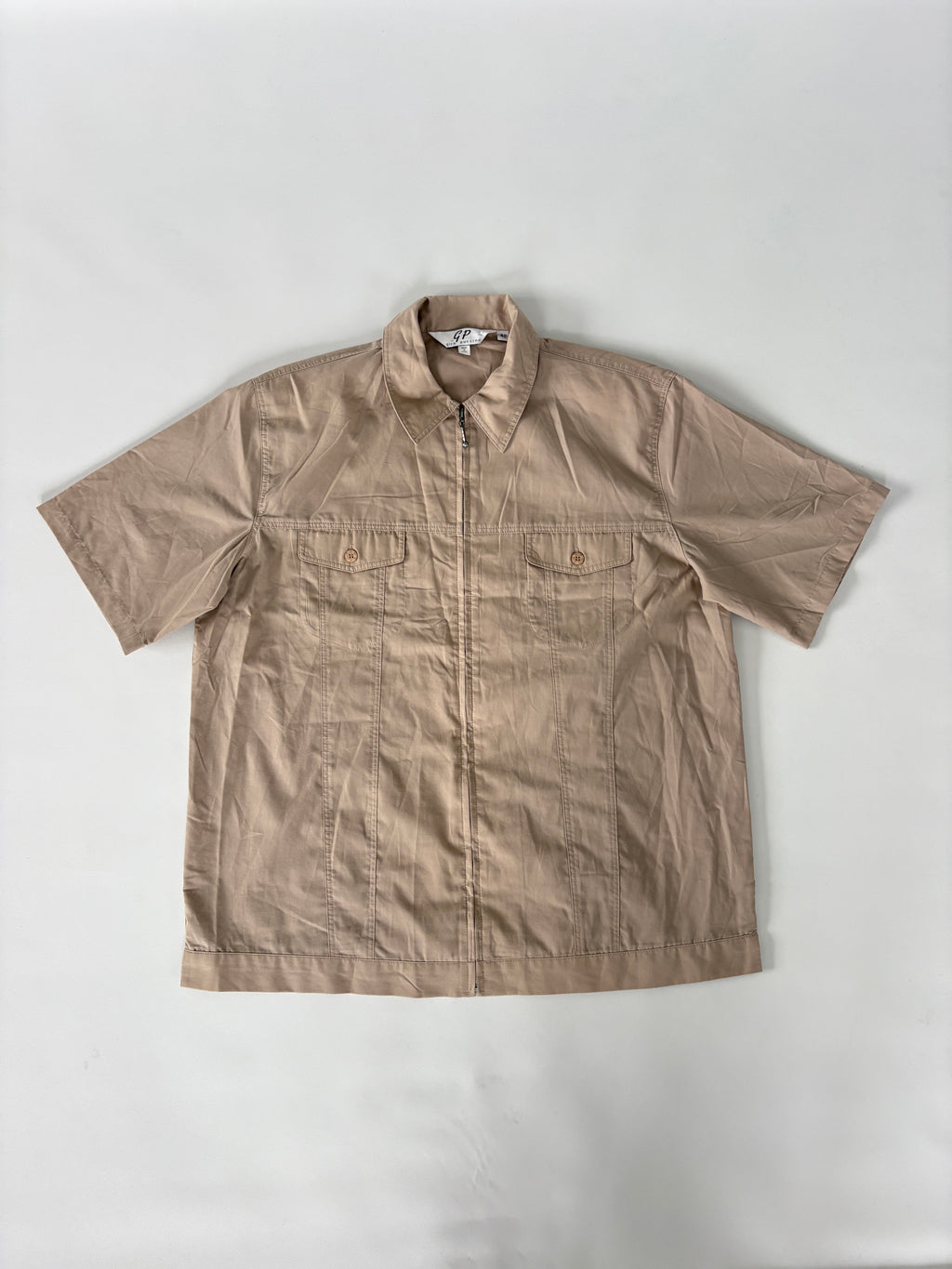 856 / Brown Zip Up Short Sleeve Shirt