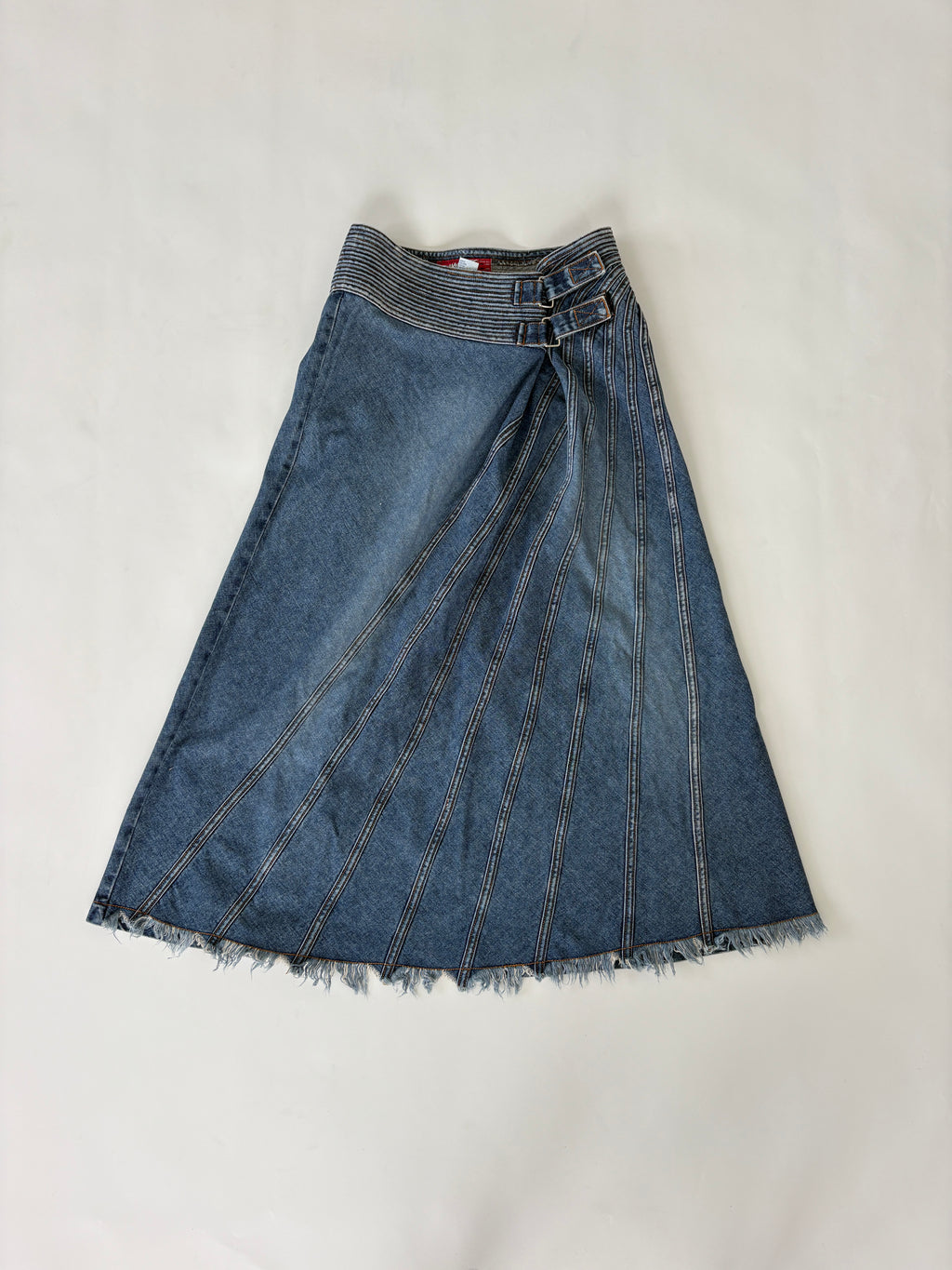 🔒 863 / Denim Maxi Skirt w/ Pleats and Velcro Waistband