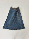 🔒 863 / Denim Maxi Skirt w/ Pleats and Velcro Waistband