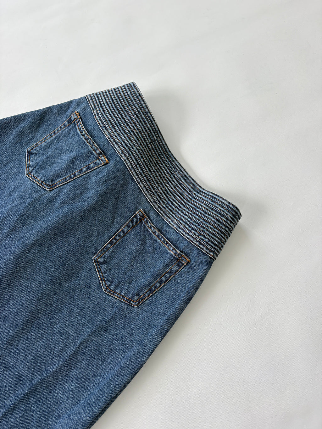 🔒 863 / Denim Maxi Skirt w/ Pleats and Velcro Waistband