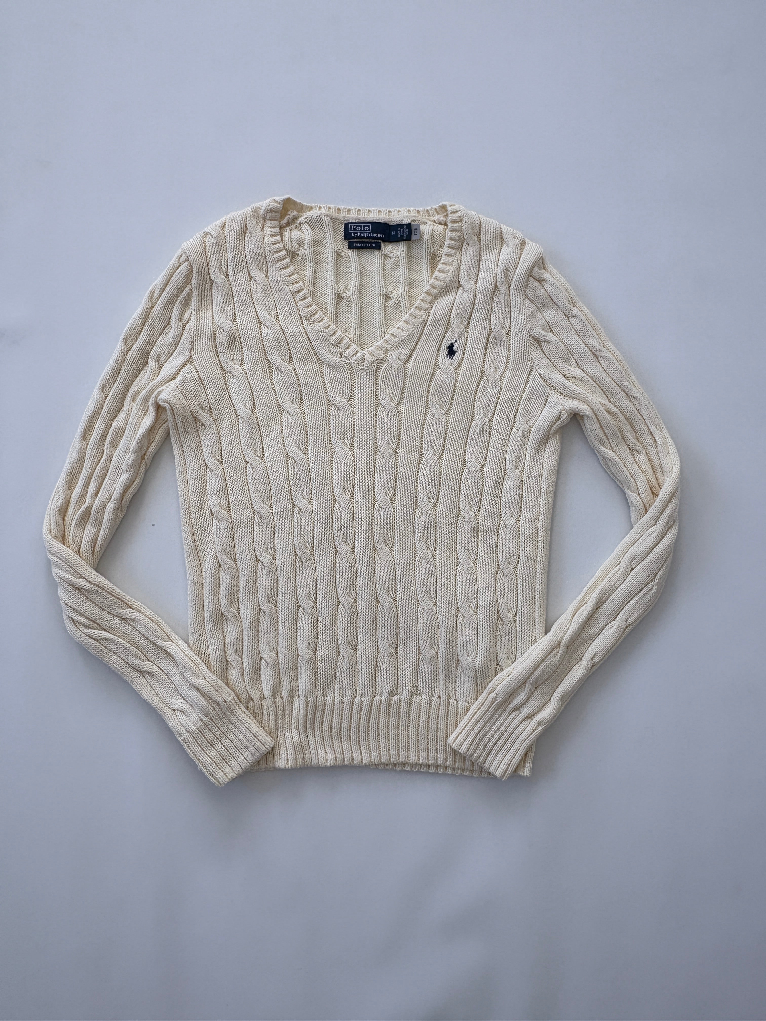 886 / Cream V Neck Polo Knit