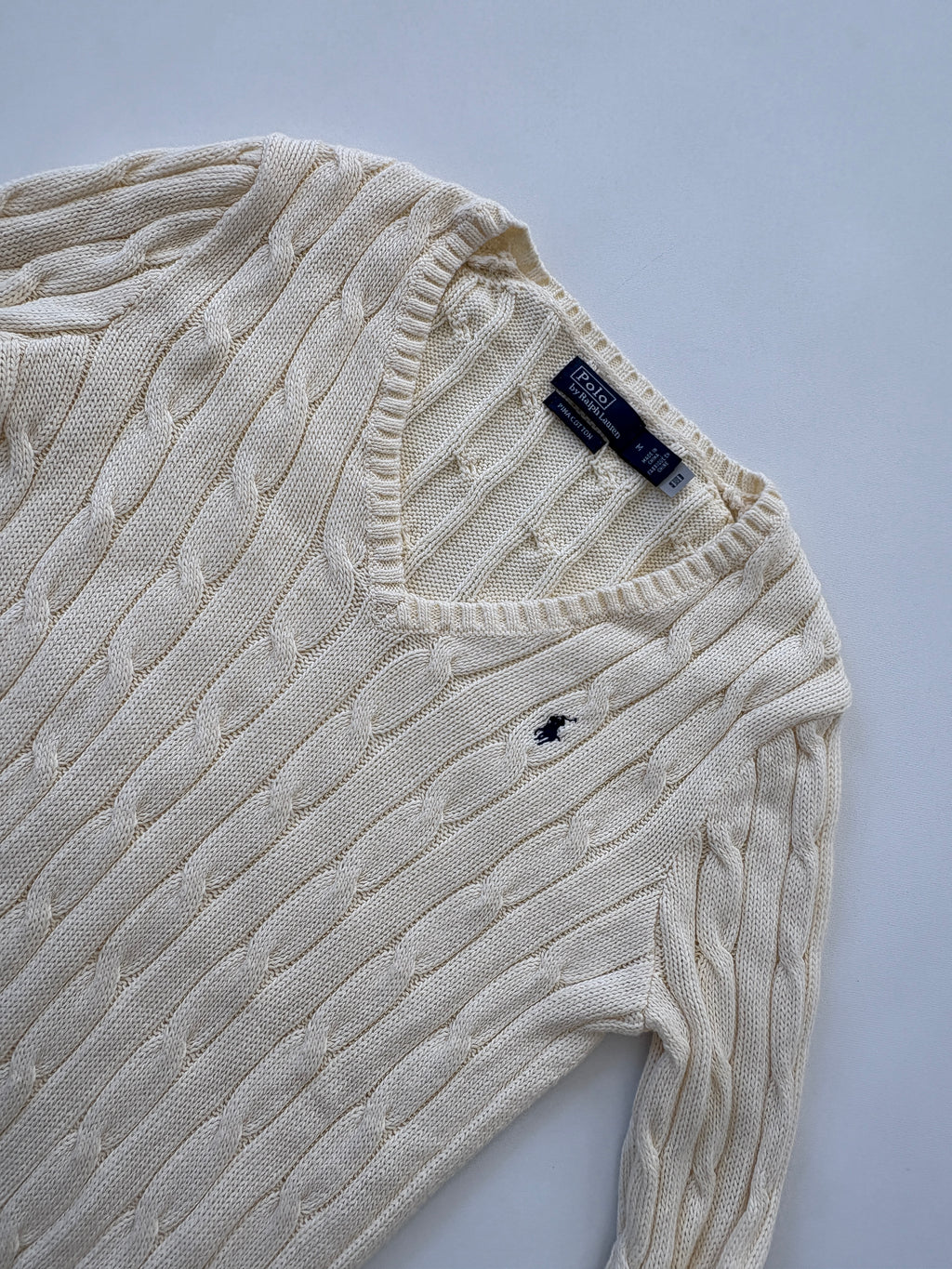 886 / Cream V Neck Polo Knit