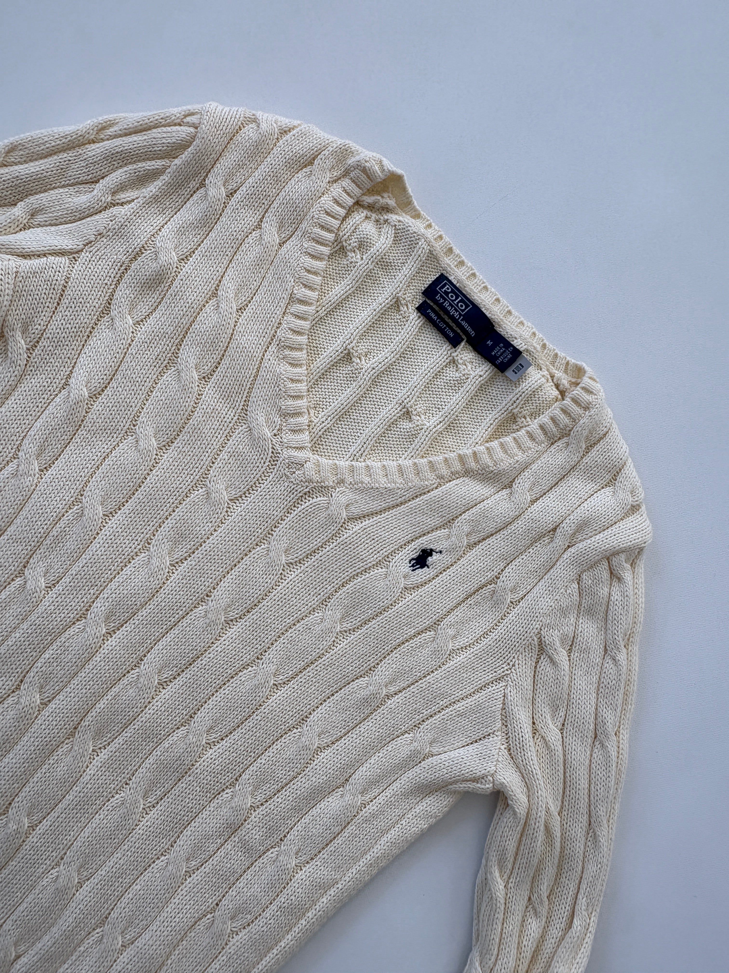 886 / Cream V Neck Polo Knit