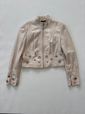 🔒 1003 / Vintage Cream Leather Jacket with Grommet Details