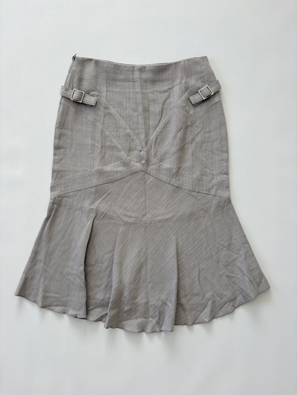 101 / Grey Panel Midi Skirt w/ Buckle Detail