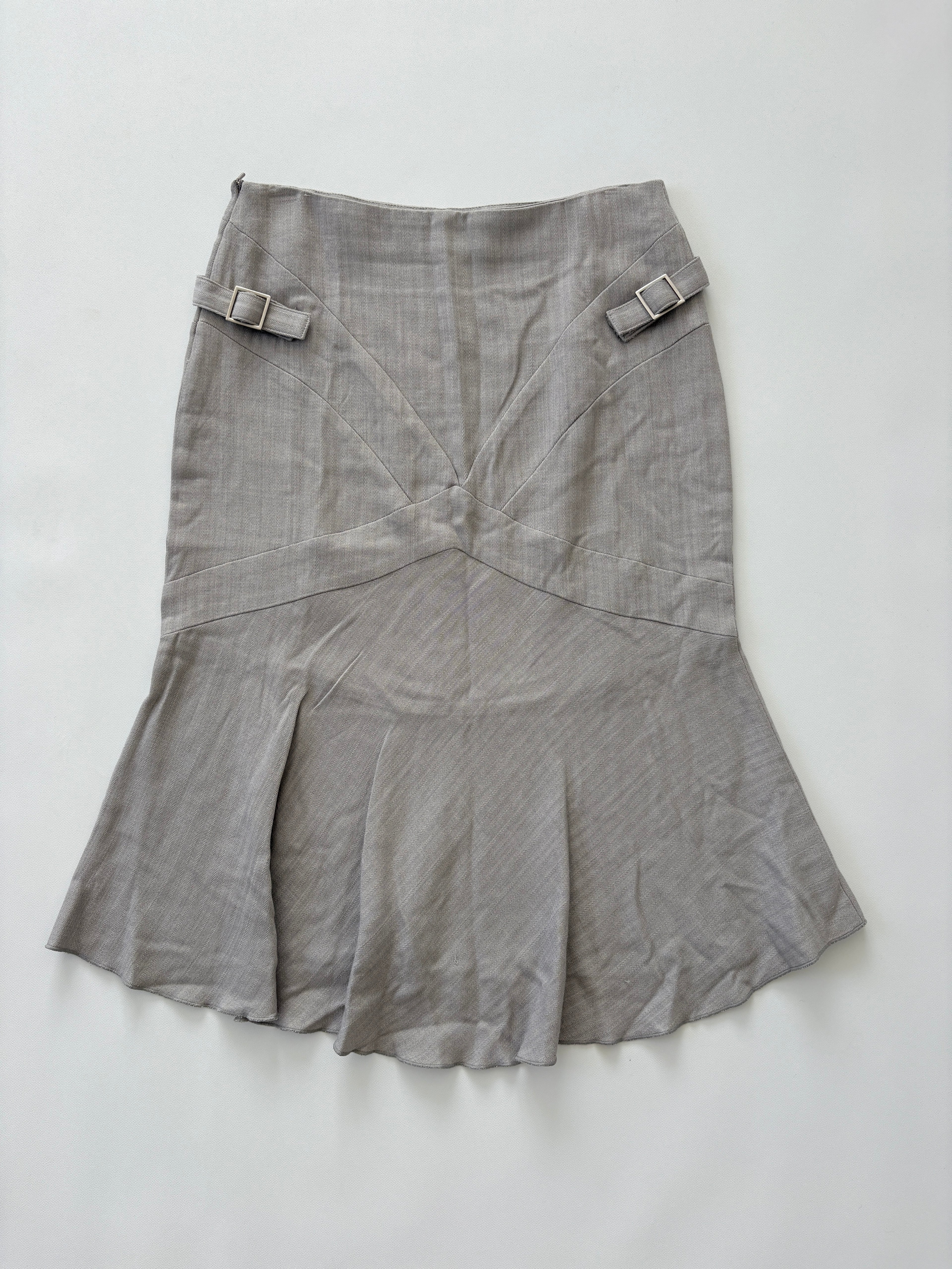 101 / Grey Panel Midi Skirt w/ Buckle Detail