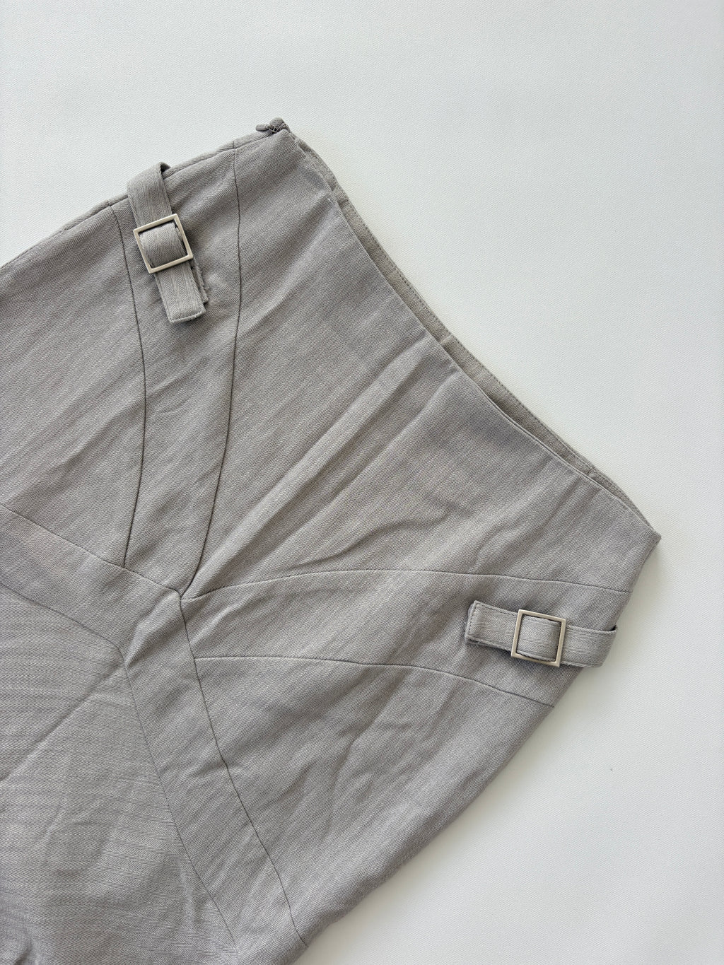 101 / Grey Panel Midi Skirt w/ Buckle Detail