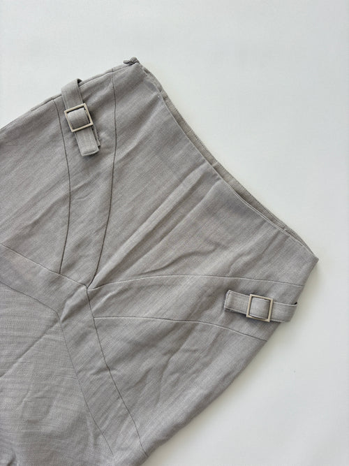 101 / Grey Panel Midi Skirt w/ Buckle Detail