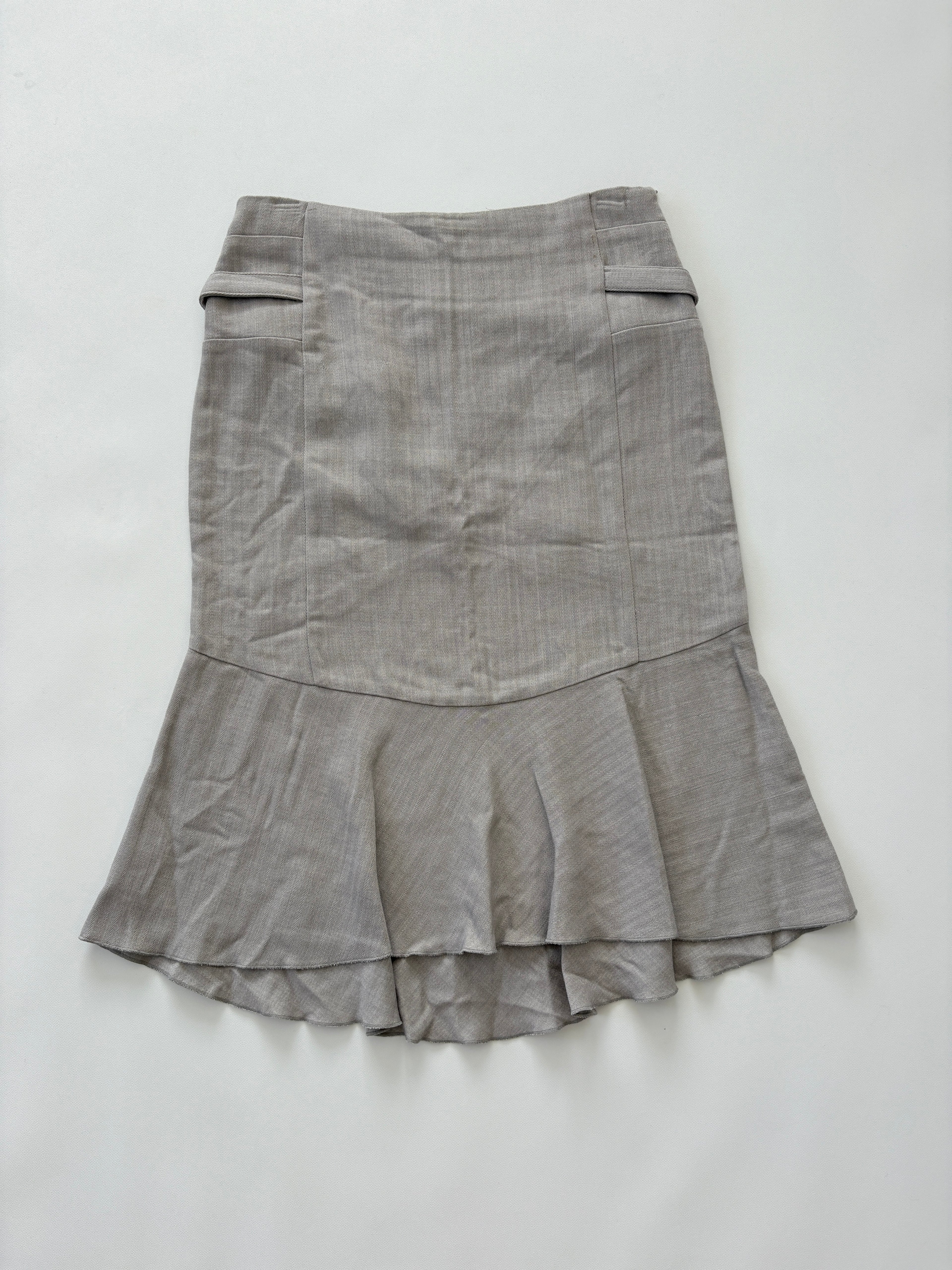 101 / Grey Panel Midi Skirt w/ Buckle Detail