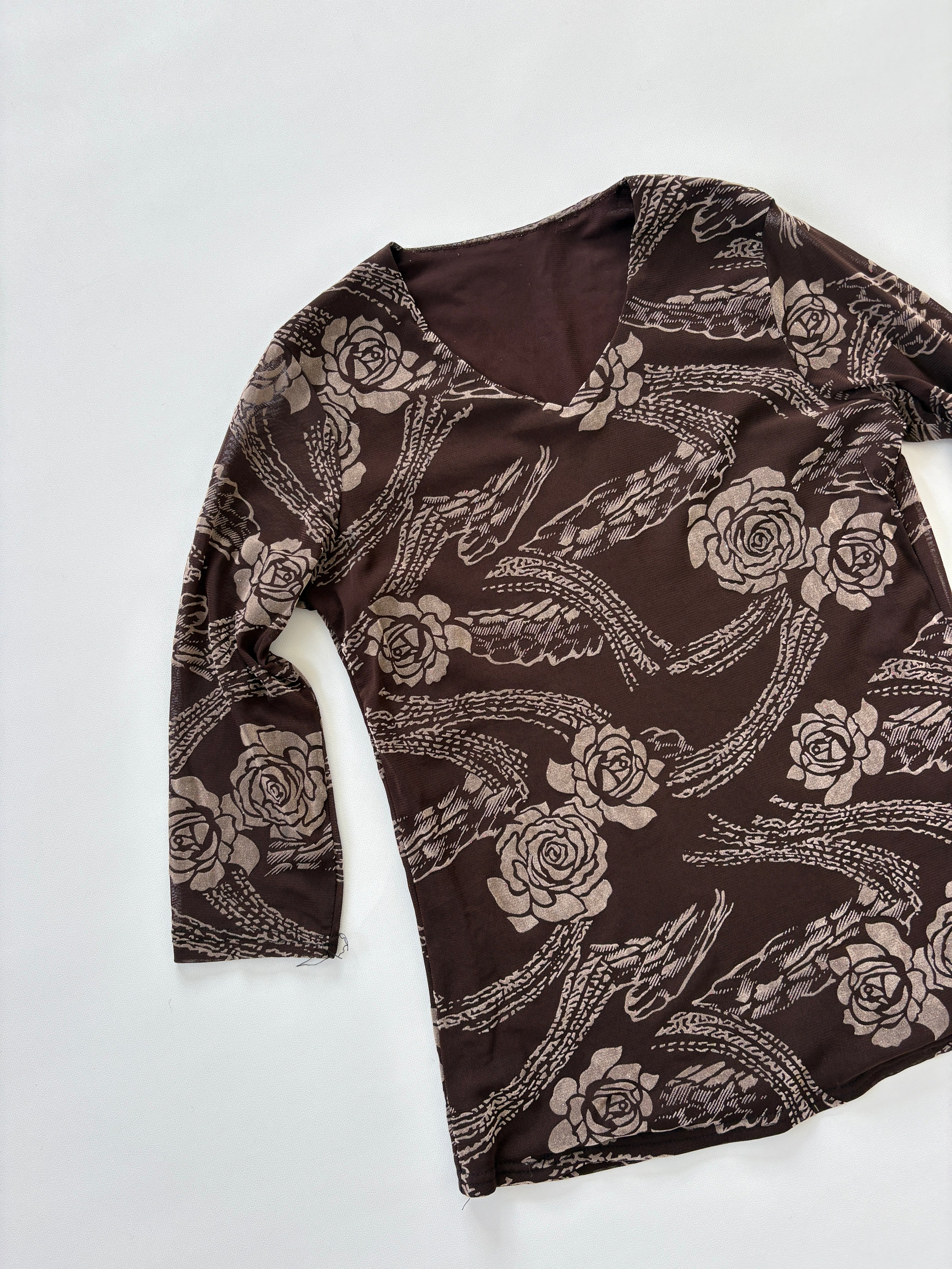 1014 / Brown Floral & Sparkly Quarter Sleeve