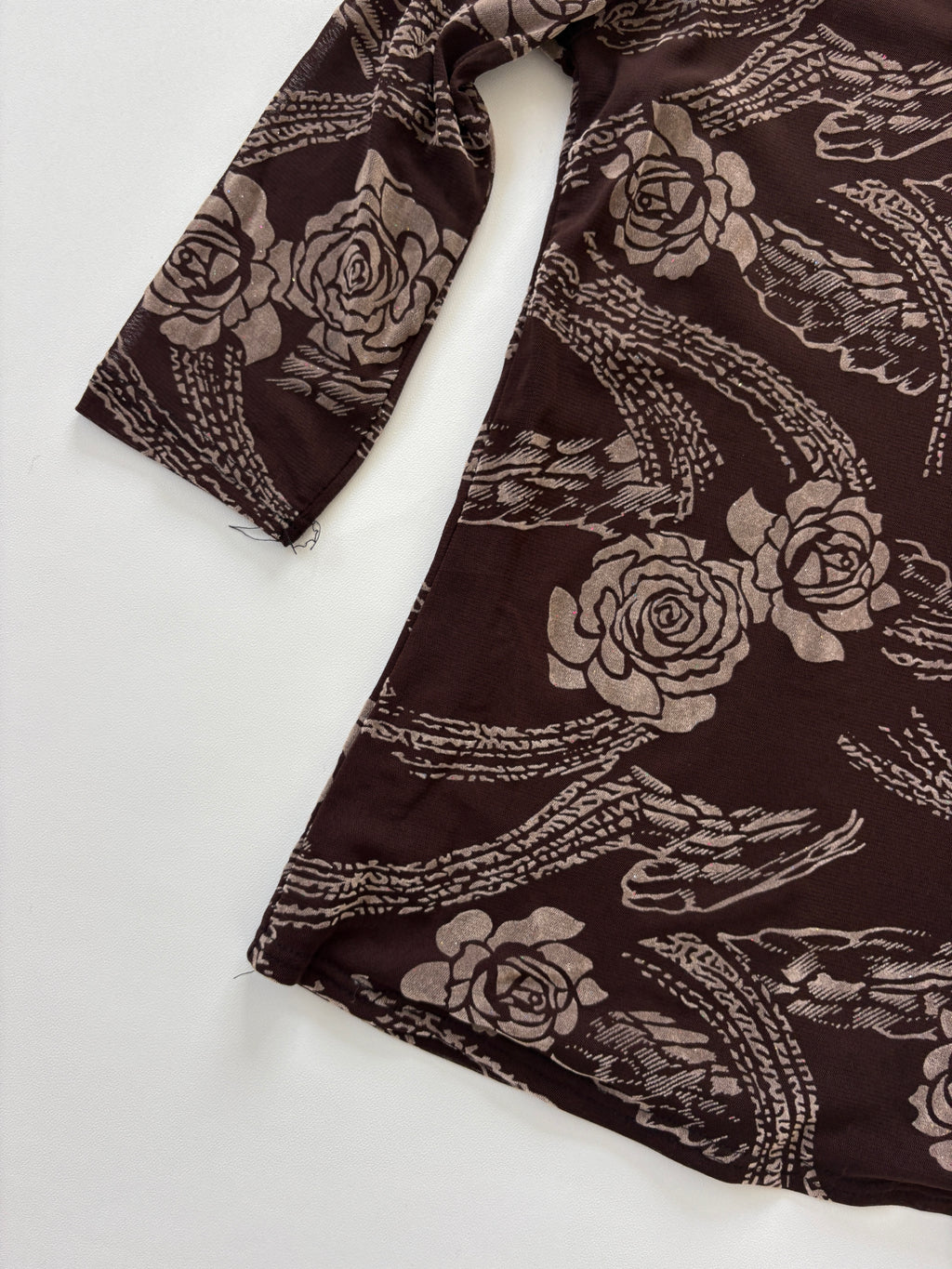 1014 / Brown Floral & Sparkly Quarter Sleeve