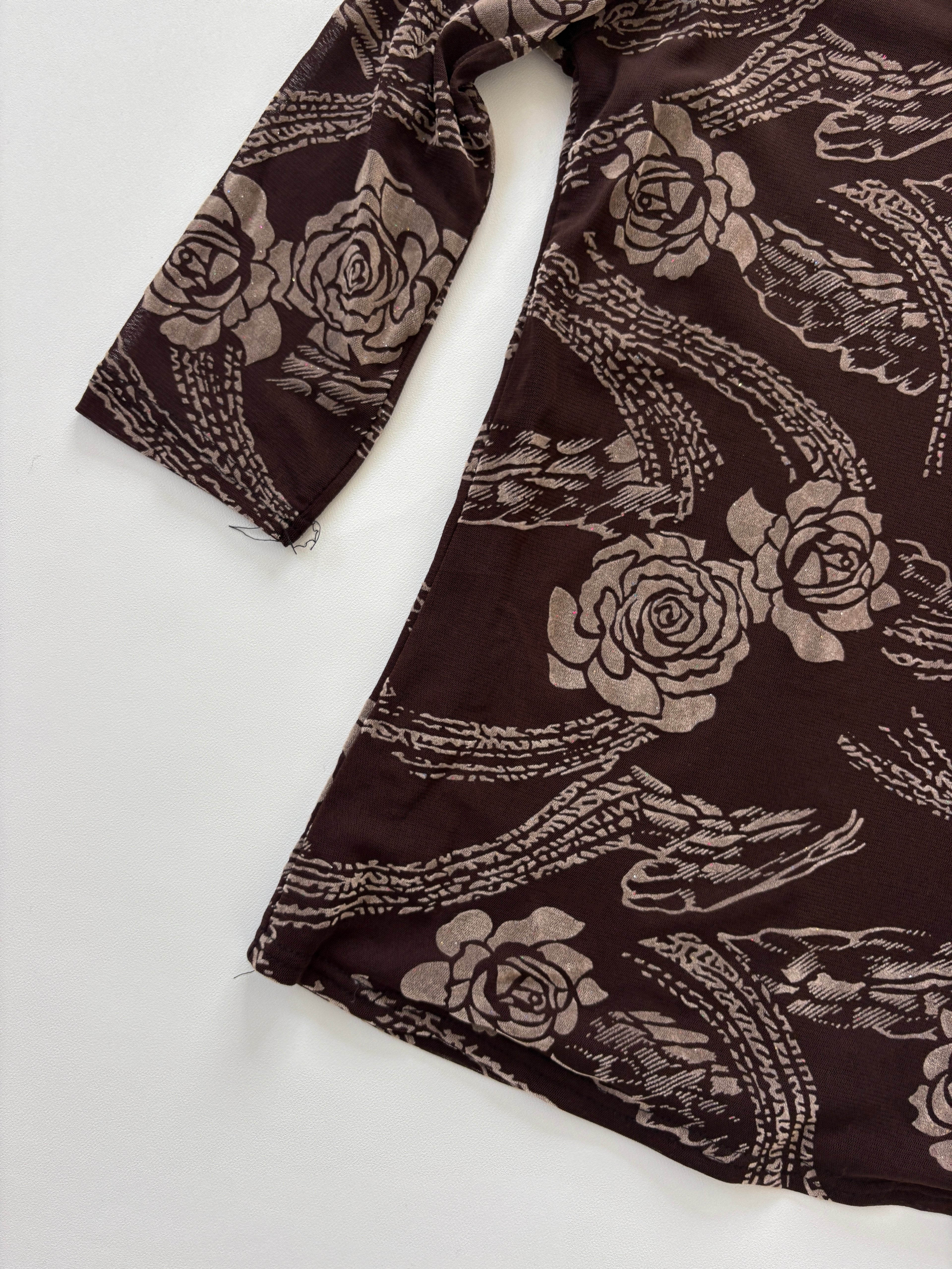 1014 / Brown Floral & Sparkly Quarter Sleeve