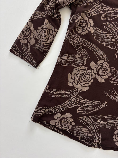 1014 / Brown Floral & Sparkly Quarter Sleeve