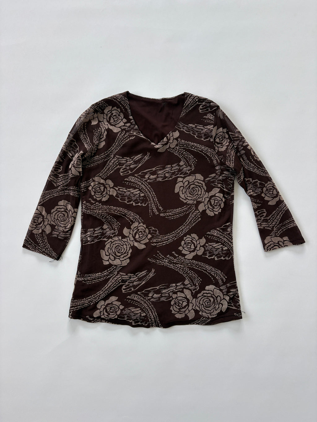 1014 / Brown Floral & Sparkly Quarter Sleeve