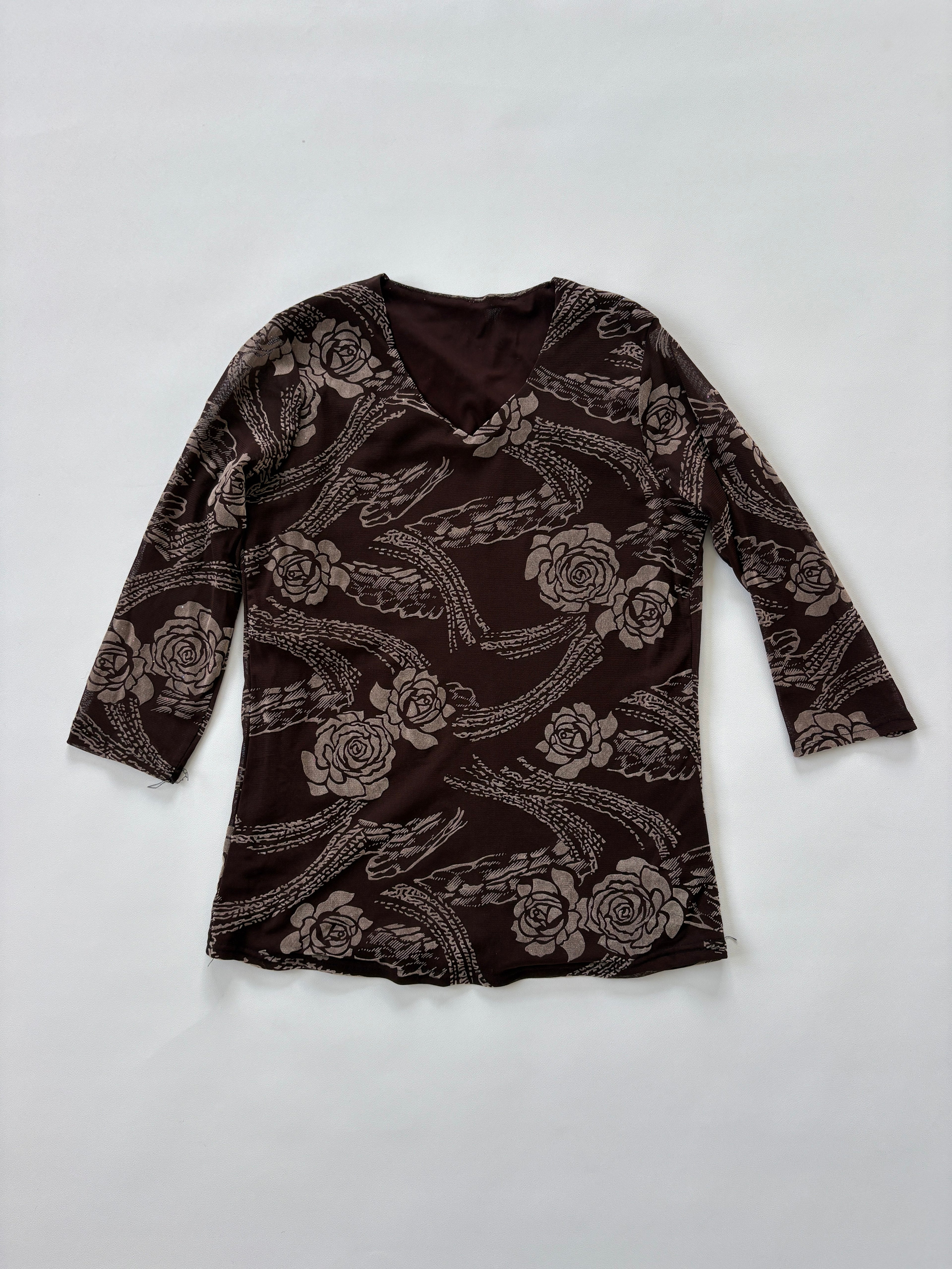 1014 / Brown Floral & Sparkly Quarter Sleeve