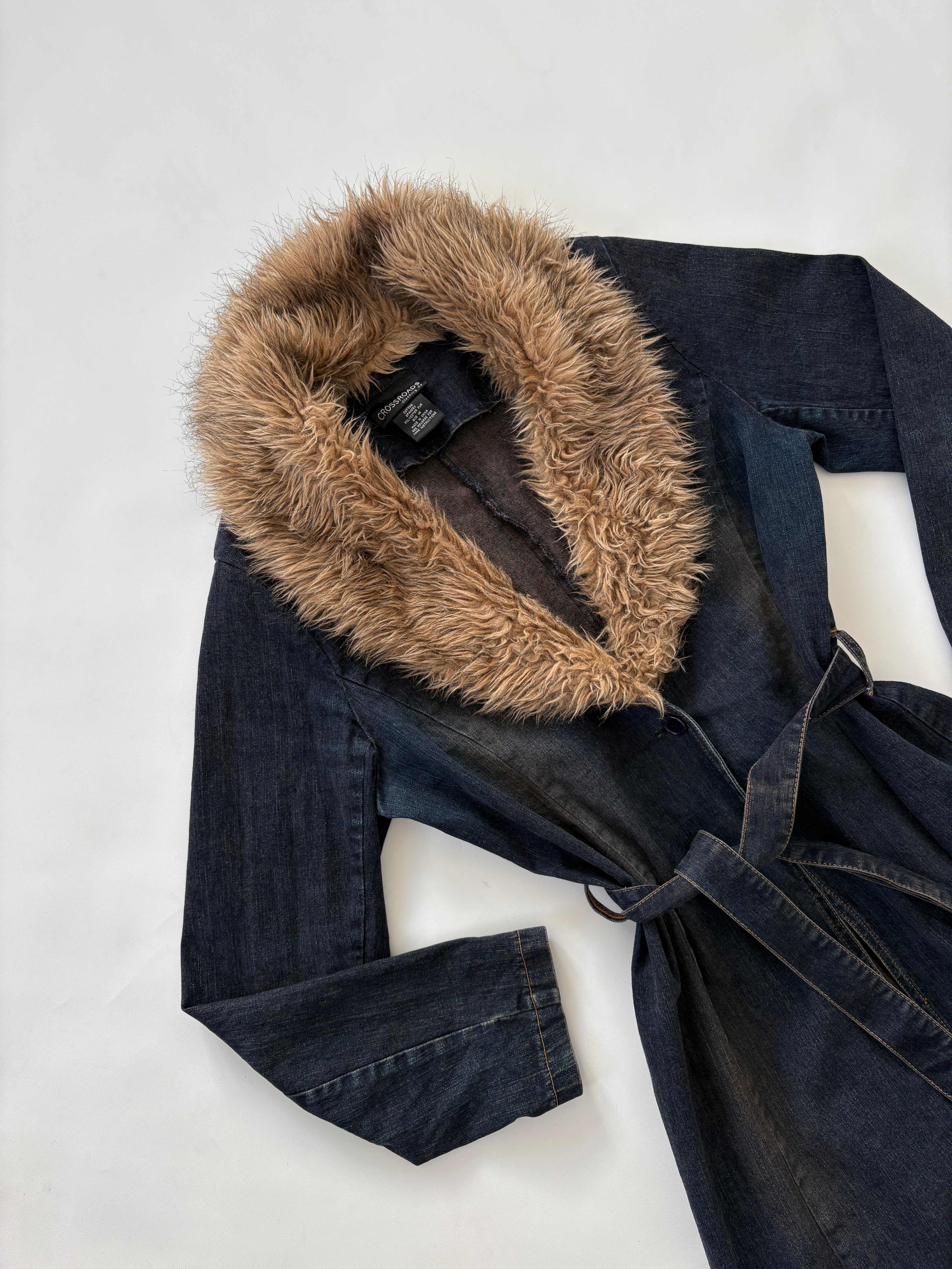 🔒 1027 / Vintage Crossroads Denim Trench w/ Fur Collar