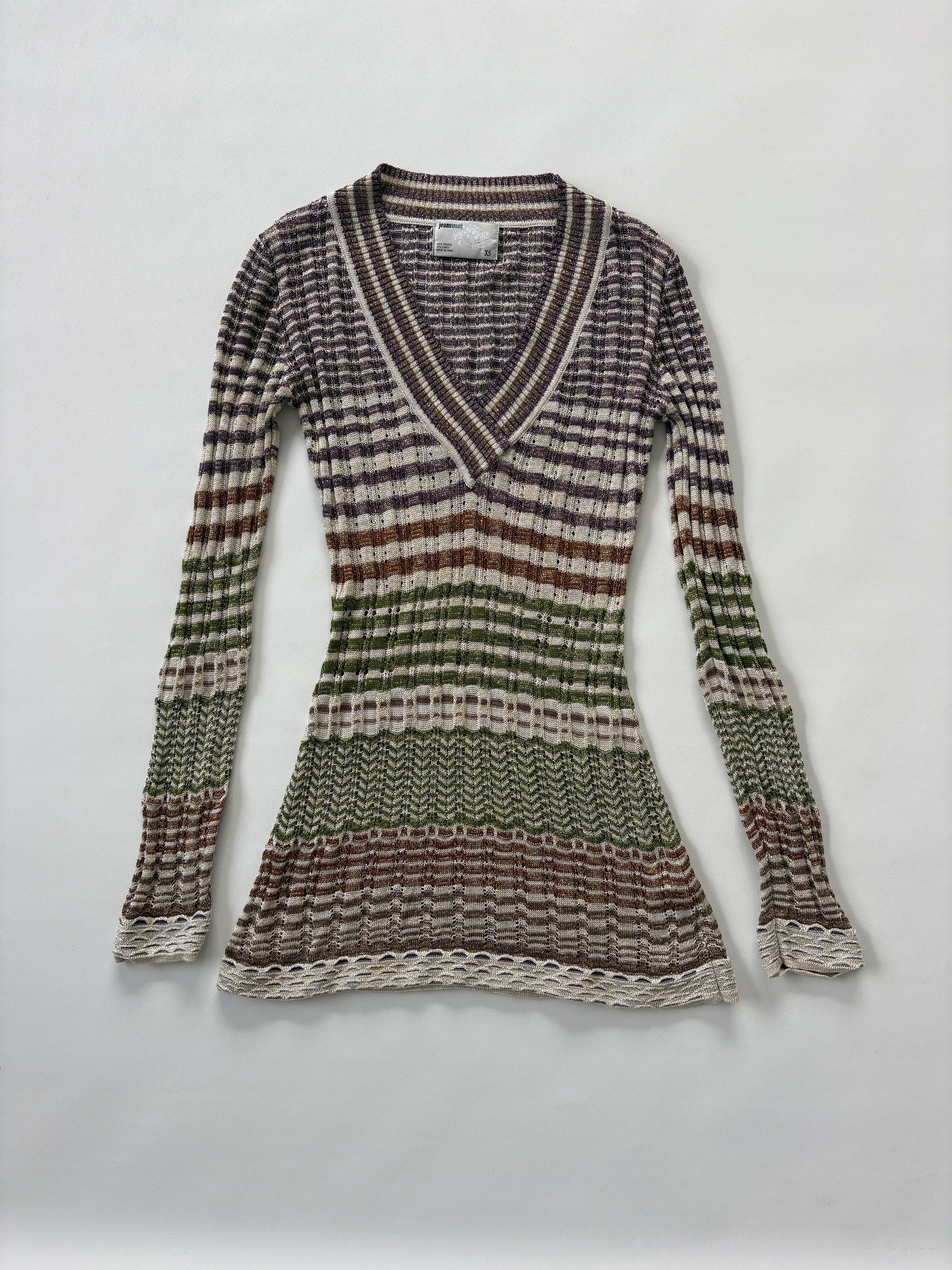 1030 / Mutli Coloured Sparkly V-Neck Long Sleeve