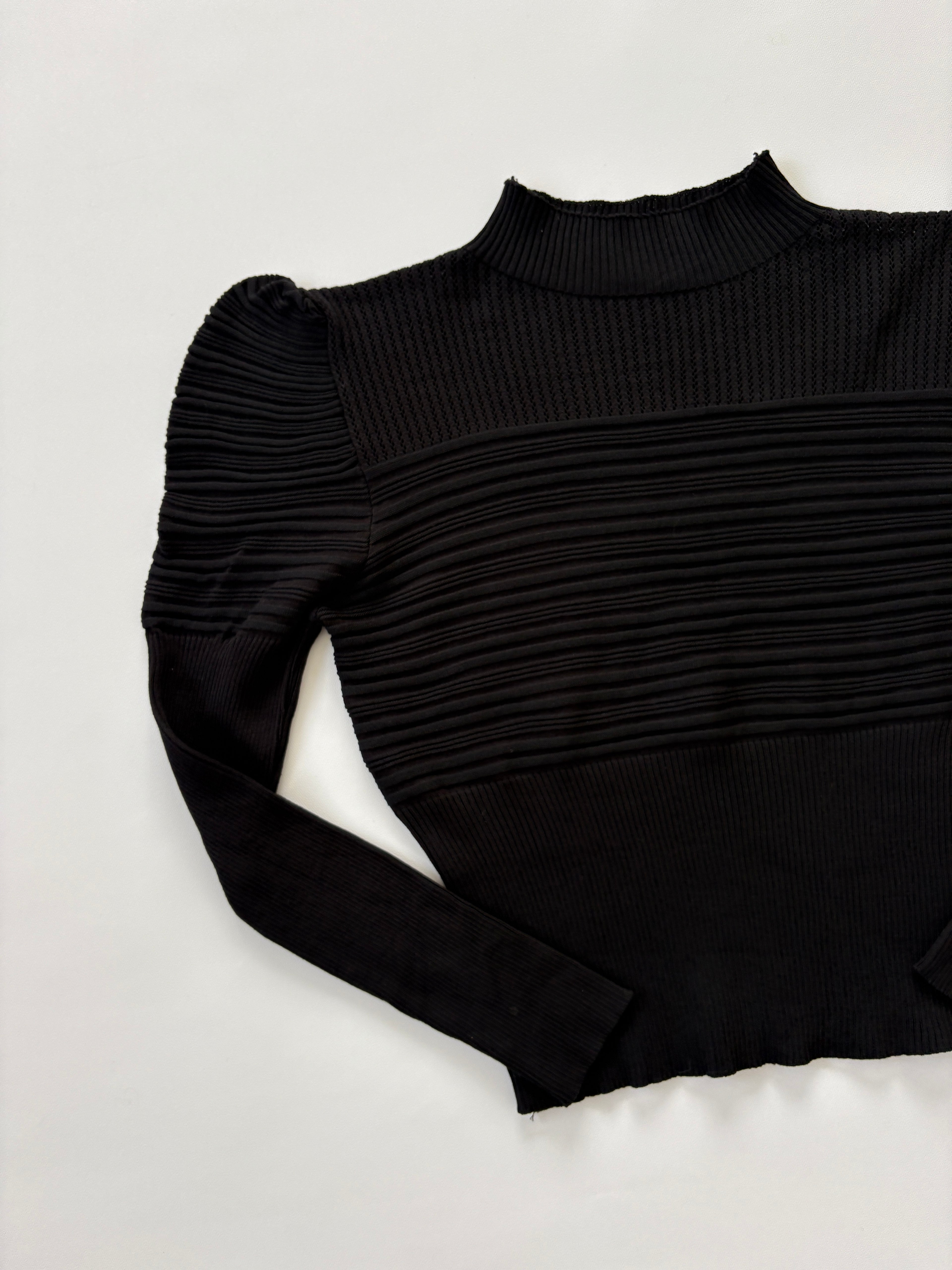 1047 / Black Mock Neck Ribbed Cut Out Jumper