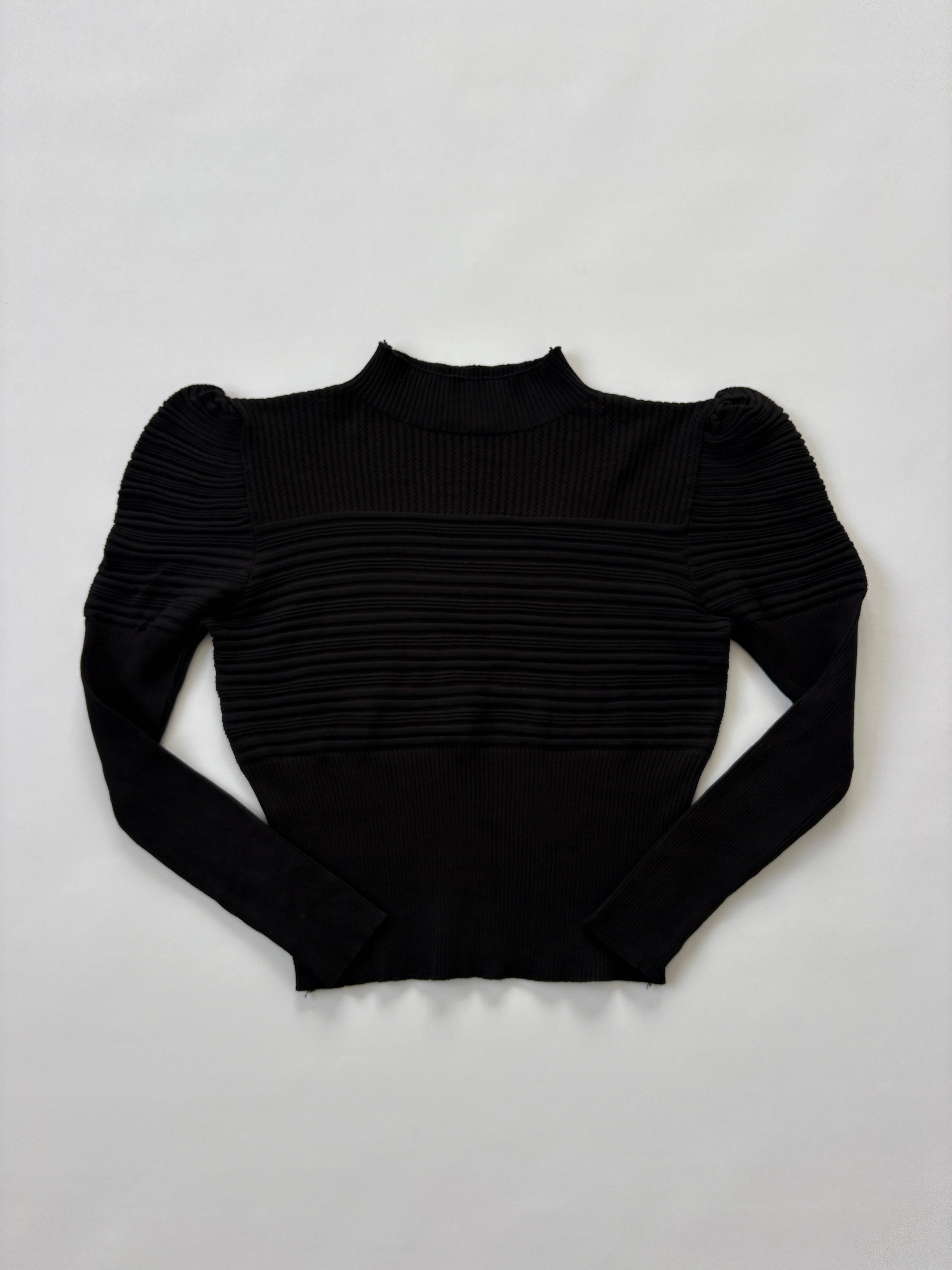 1047 / Black Mock Neck Ribbed Cut Out Jumper