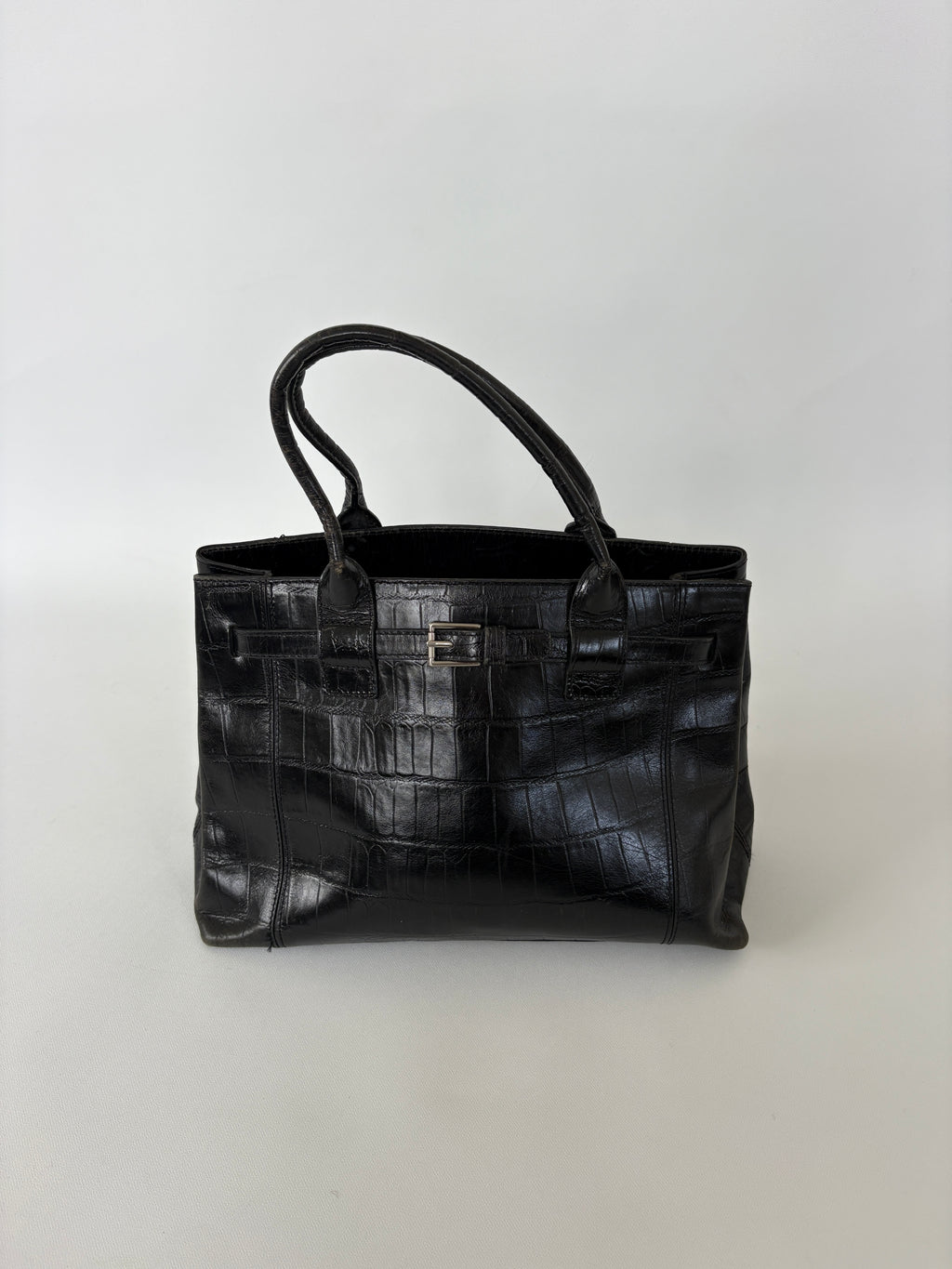 🔒1056 / Black Kenneth Cole Crocodile Mini Tote