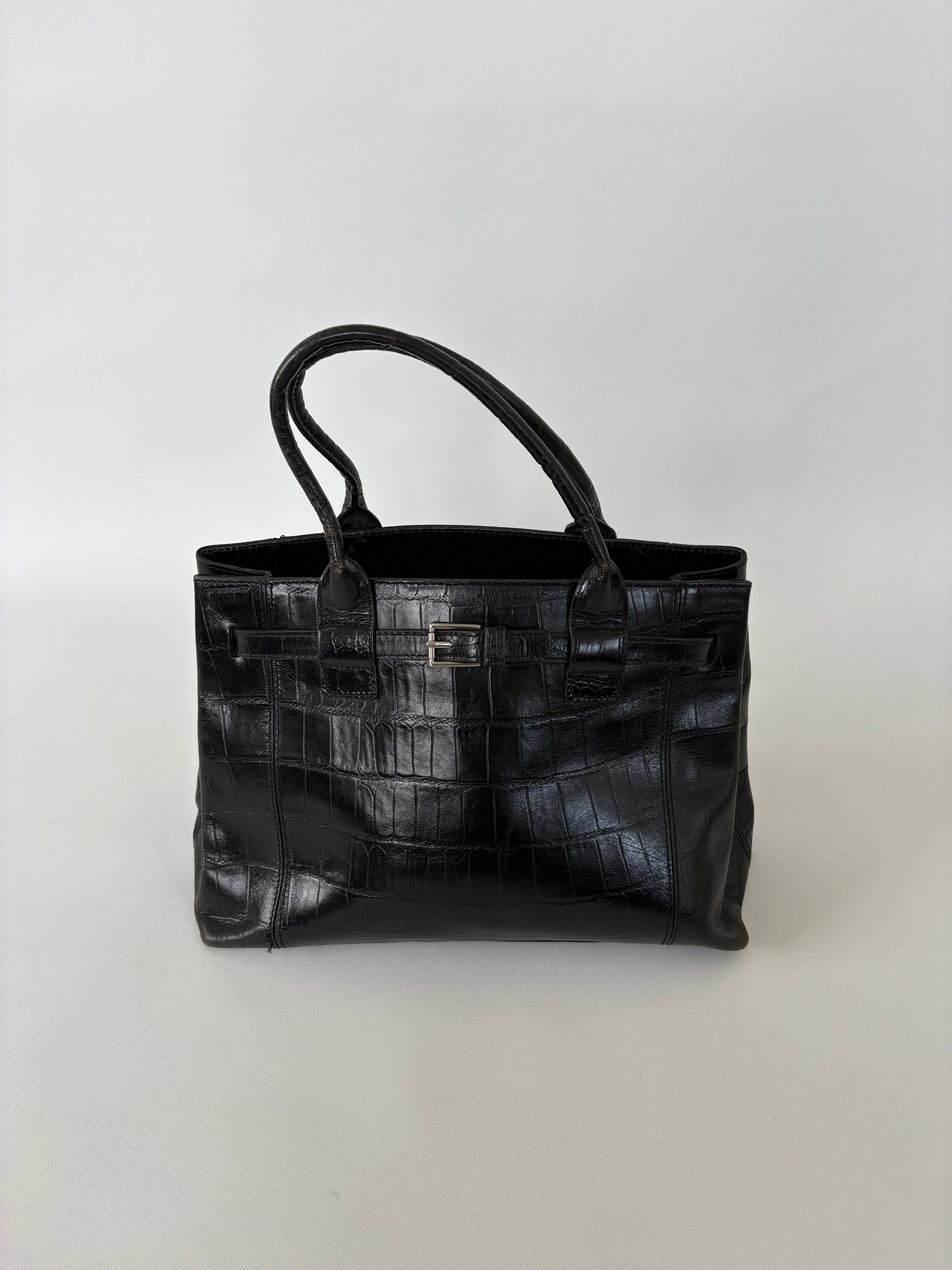 🔒1056 / Black Kenneth Cole Crocodile Mini Tote
