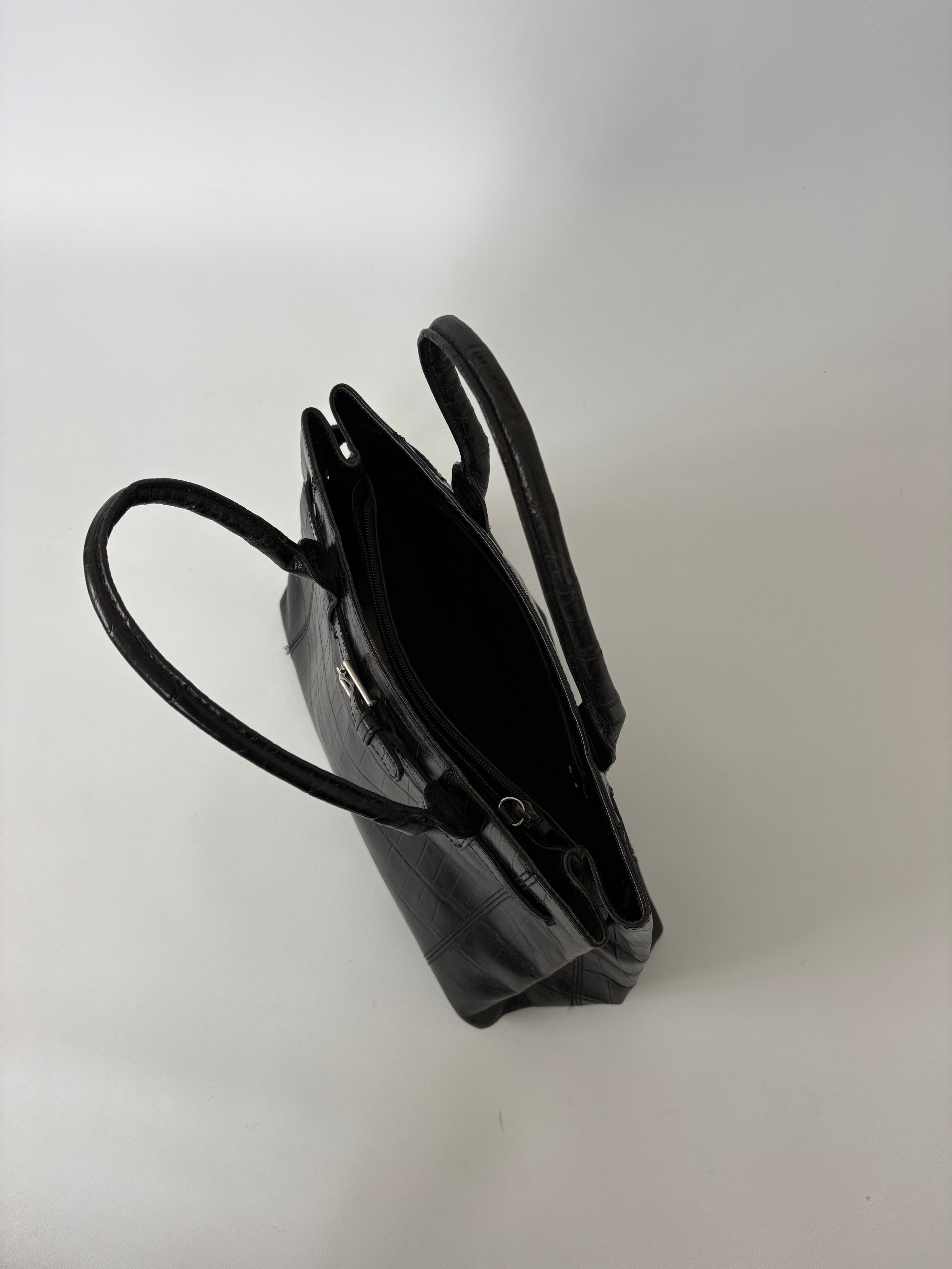 🔒1056 / Black Kenneth Cole Crocodile Mini Tote