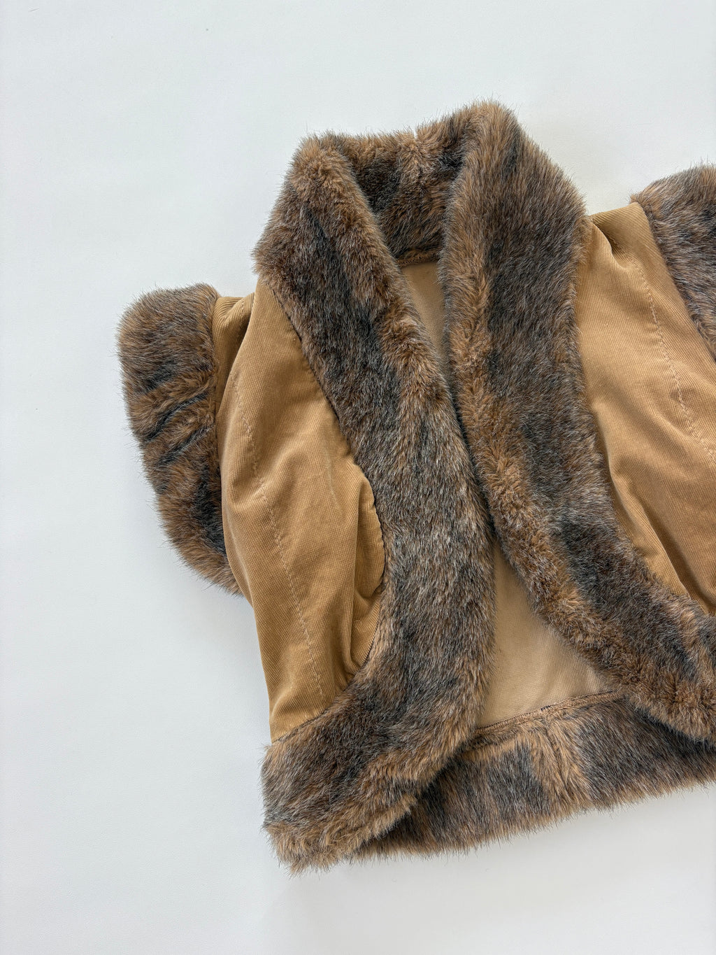 1061 / Brown Corduroy Vest with Fur Trim