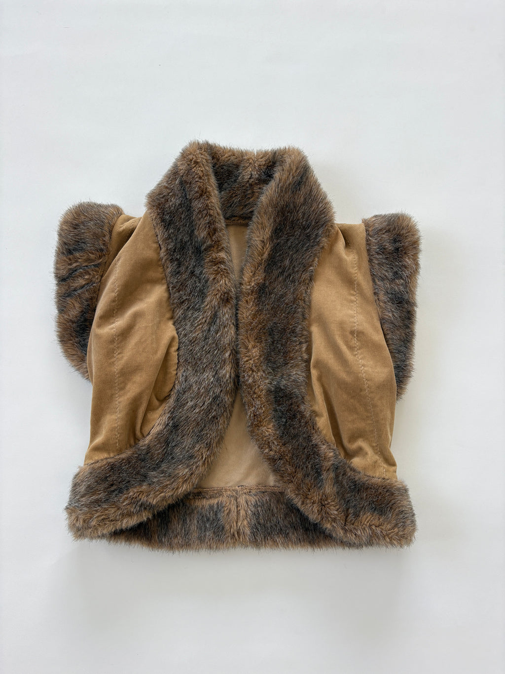1061 / Brown Corduroy Vest with Fur Trim