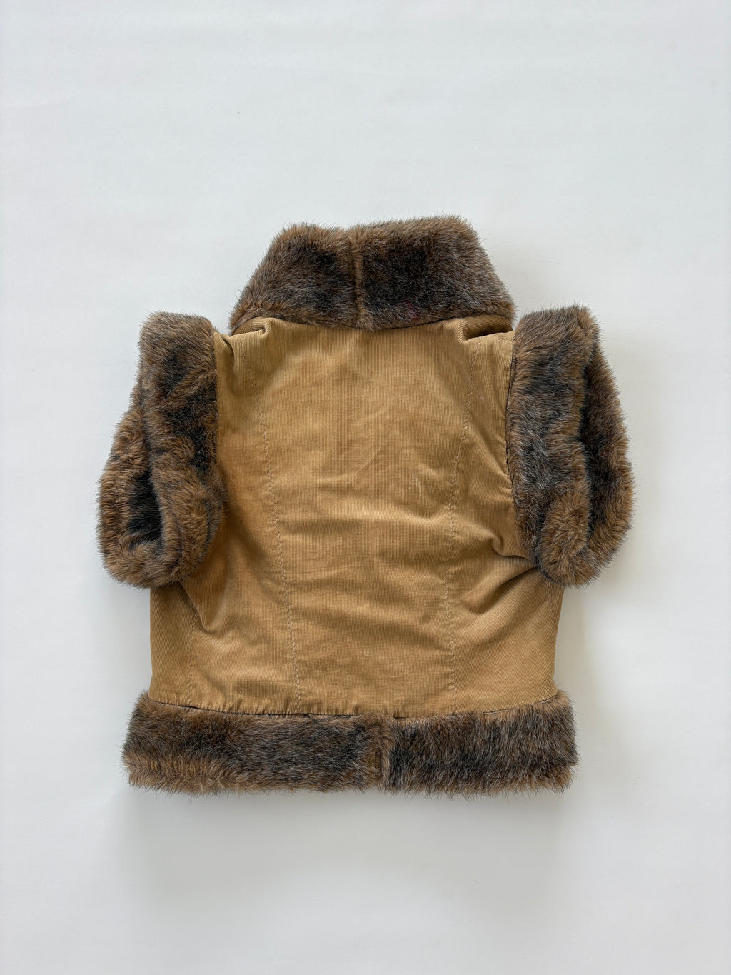 1061 / Brown Corduroy Vest with Fur Trim
