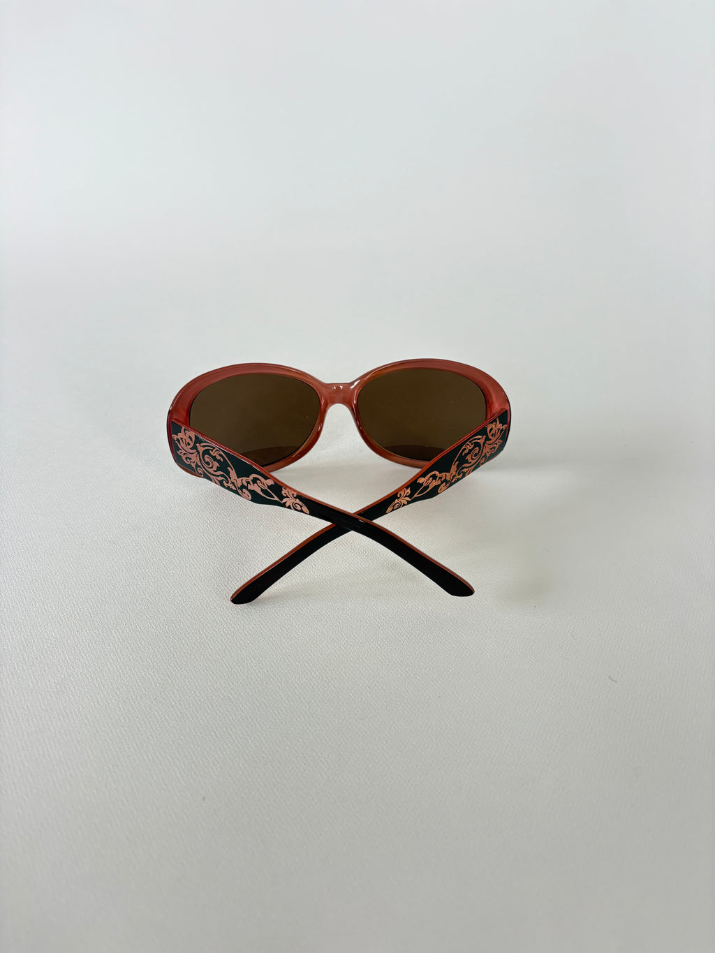 1072 / Brown & Peach Floral Arm Sunglasses