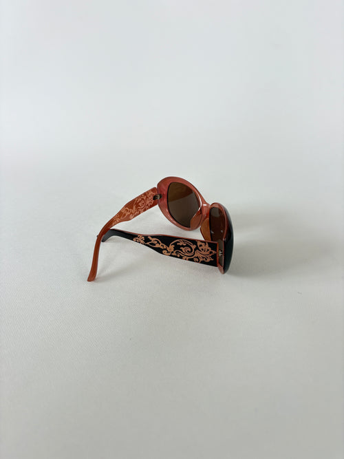 1072 / Brown & Peach Floral Arm Sunglasses
