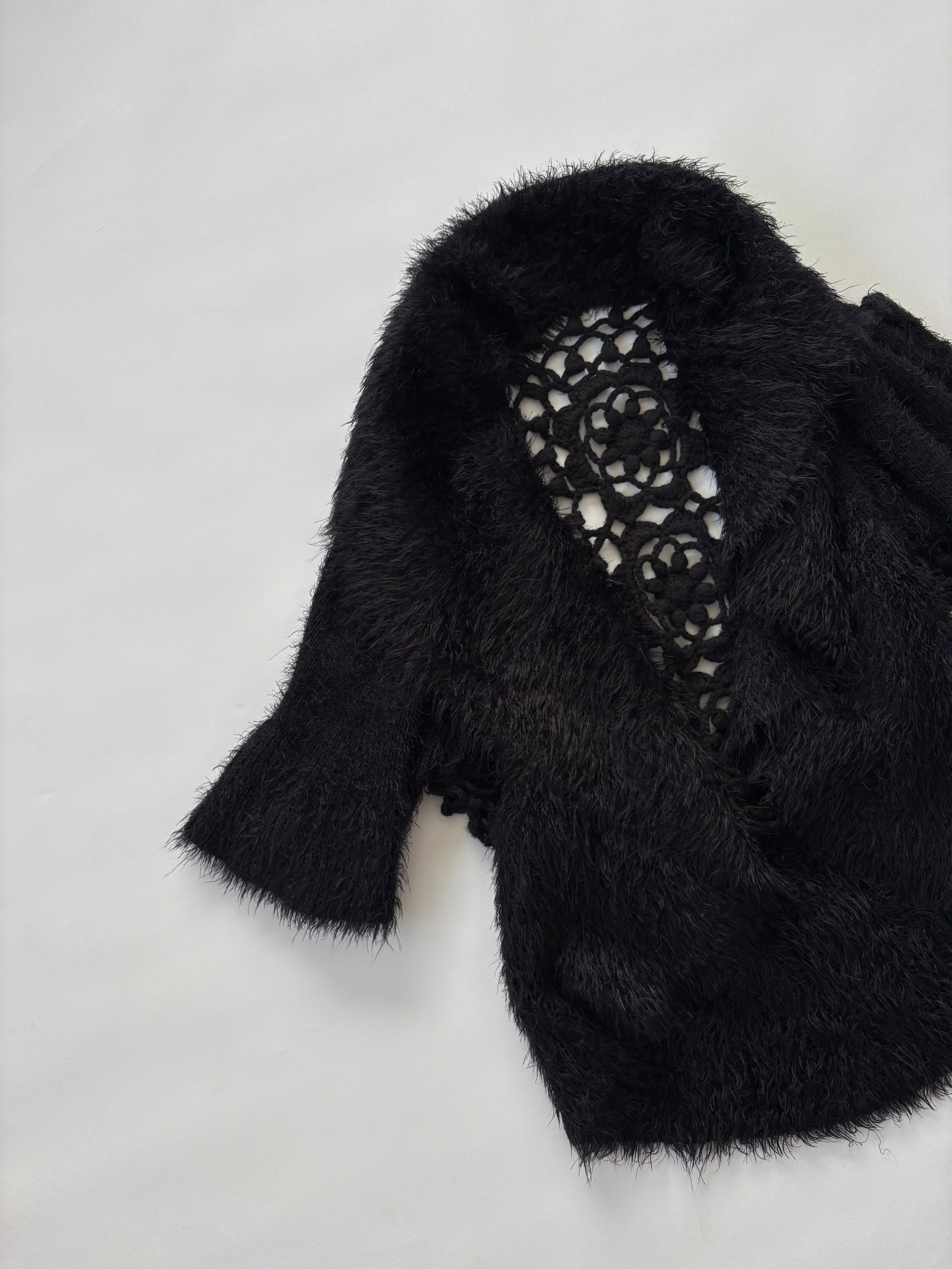 🔒 1116 / Black Fur Cardigan w/ Lace Open Back