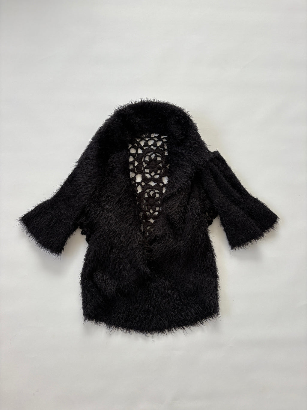 🔒 1116 / Black Fur Cardigan w/ Lace Open Back