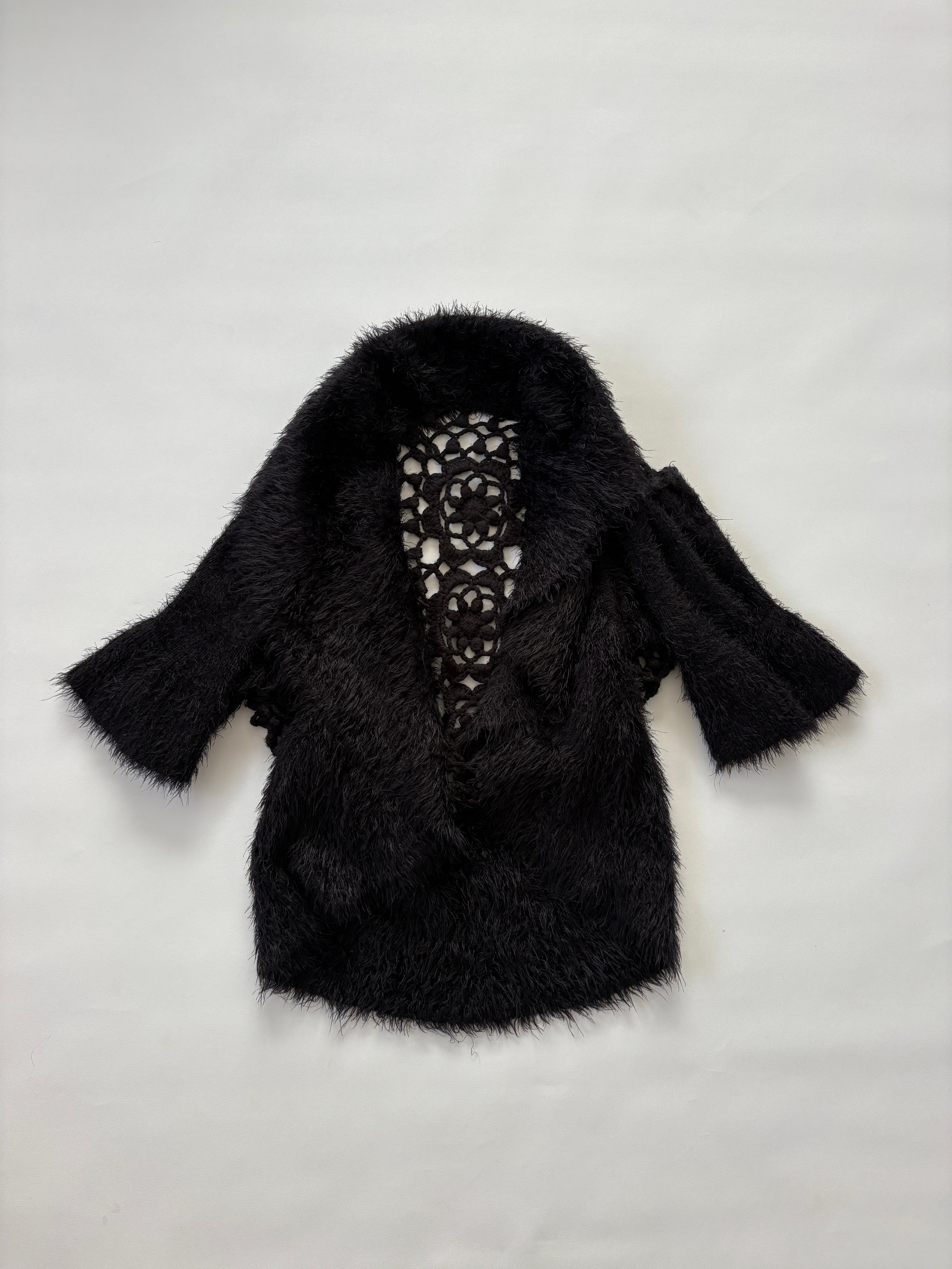 🔒 1116 / Black Fur Cardigan w/ Lace Open Back