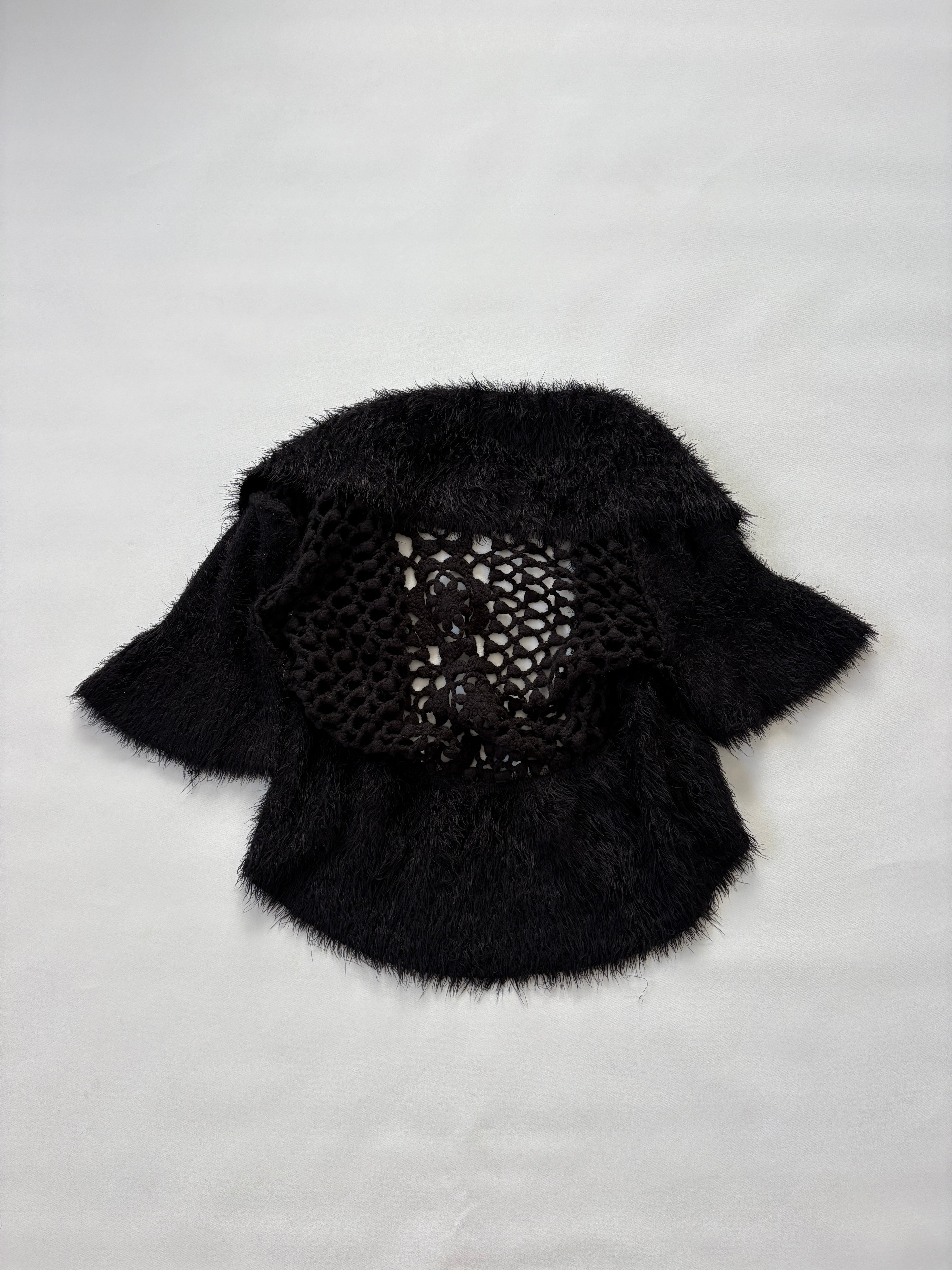🔒 1116 / Black Fur Cardigan w/ Lace Open Back