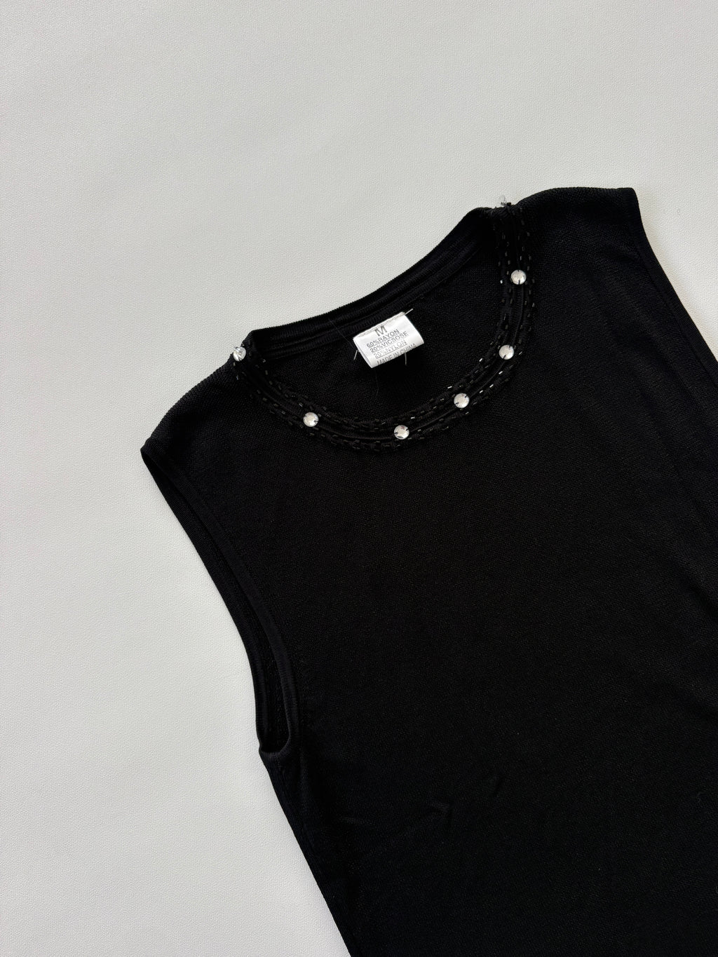 1126 / Vintage Black Beaded Tank