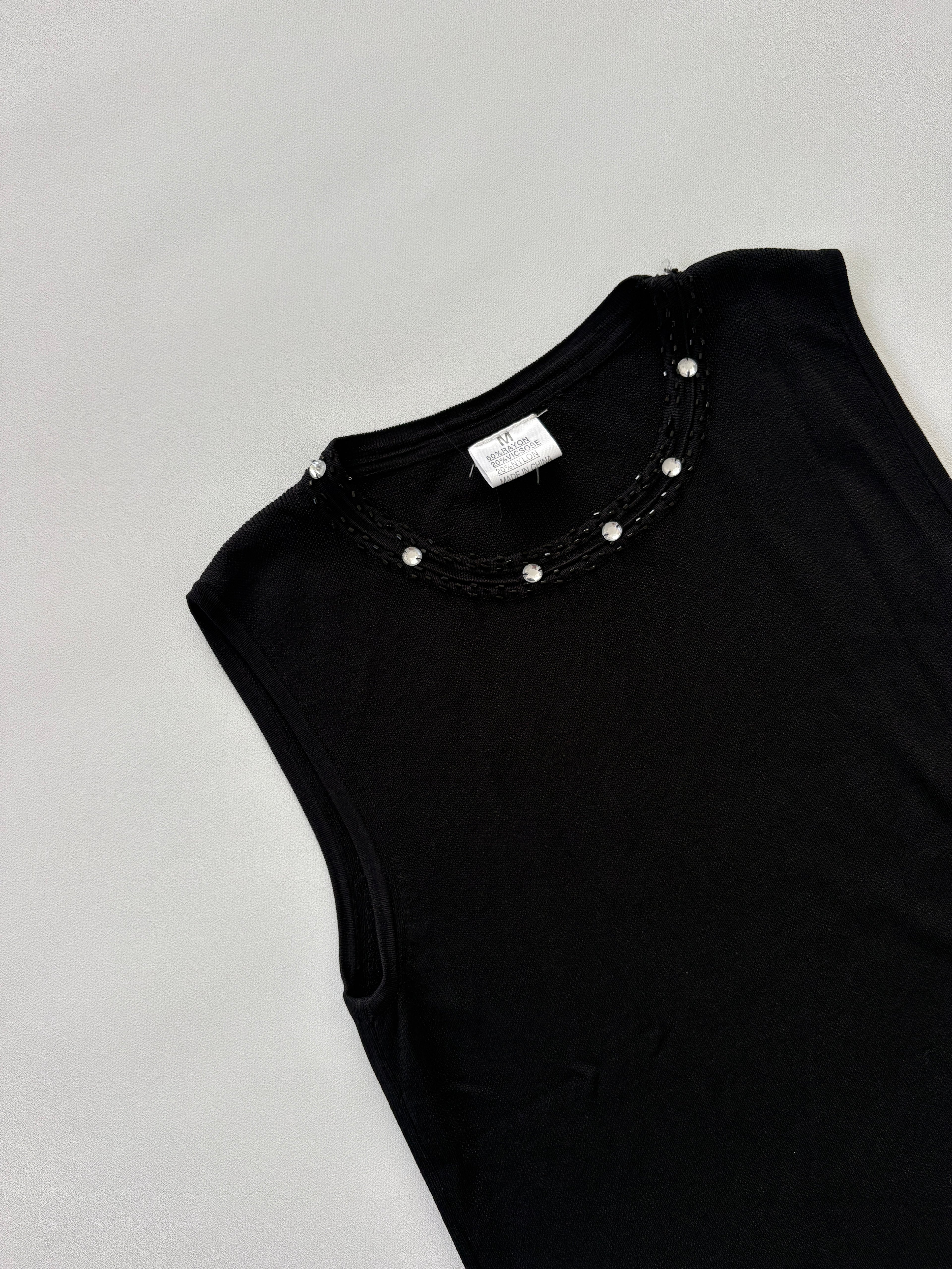 1126 / Vintage Black Beaded Tank