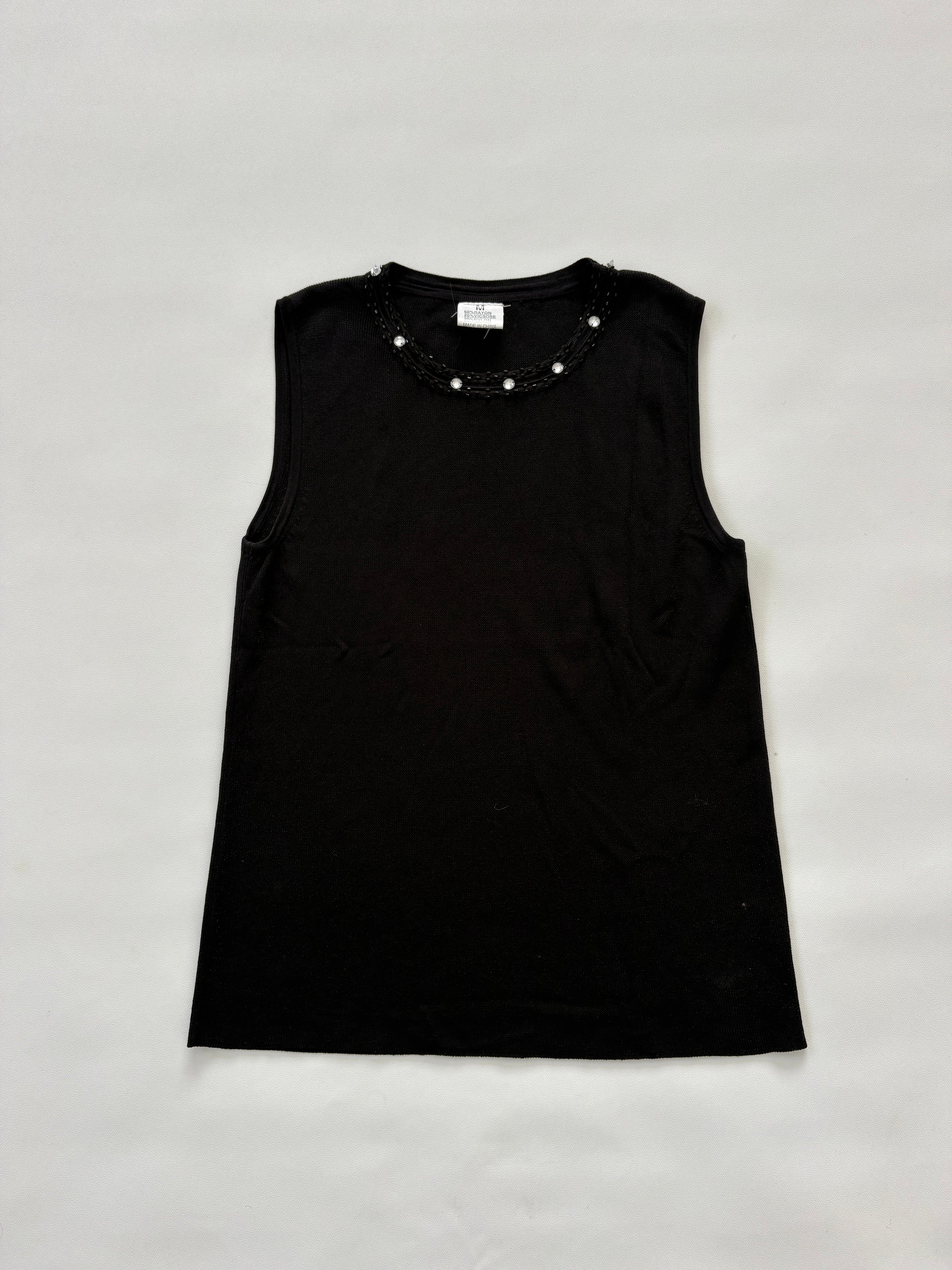 1126 / Vintage Black Beaded Tank