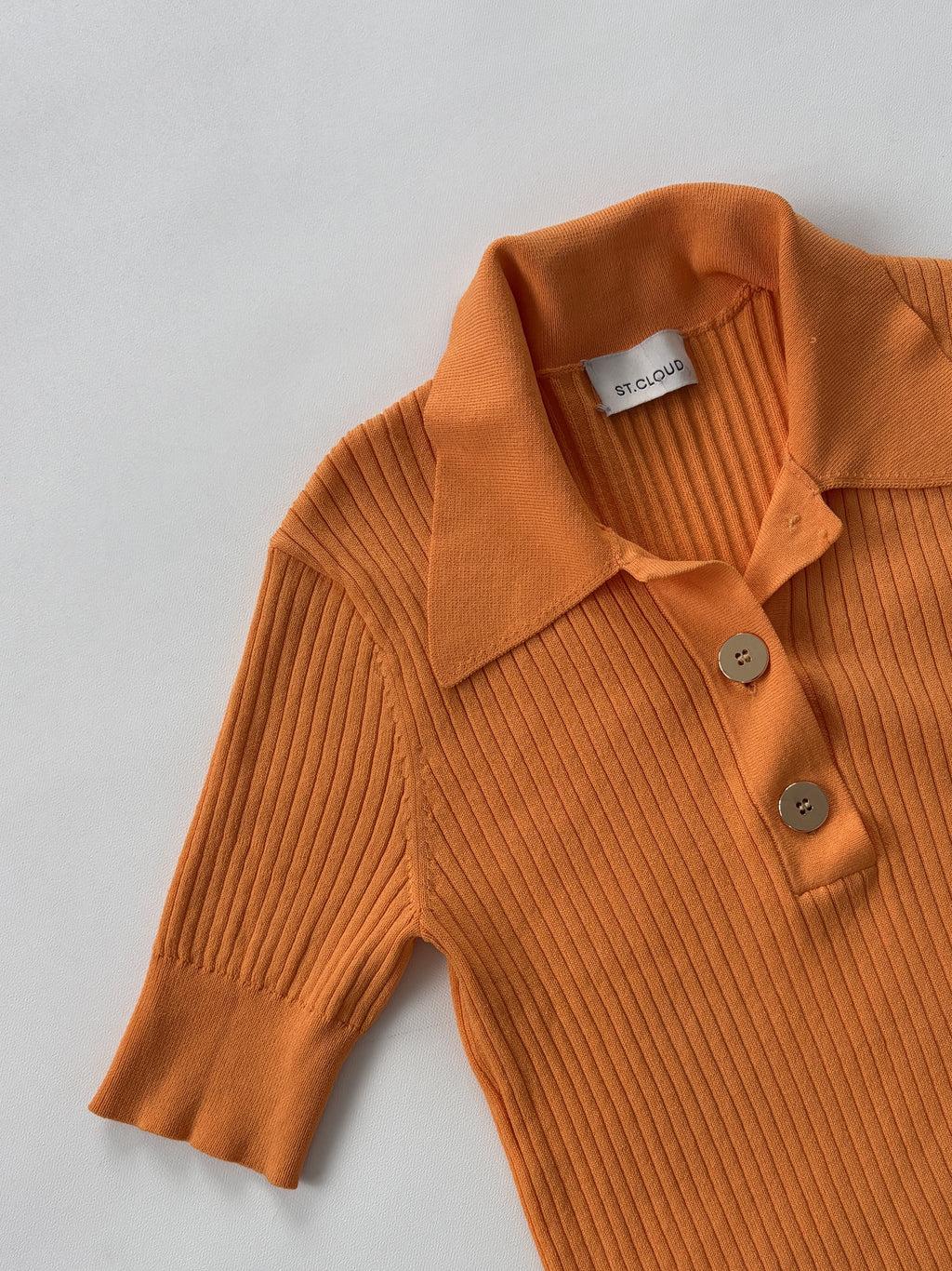 1128 / Orange Ribbed Short Sleeve Polo