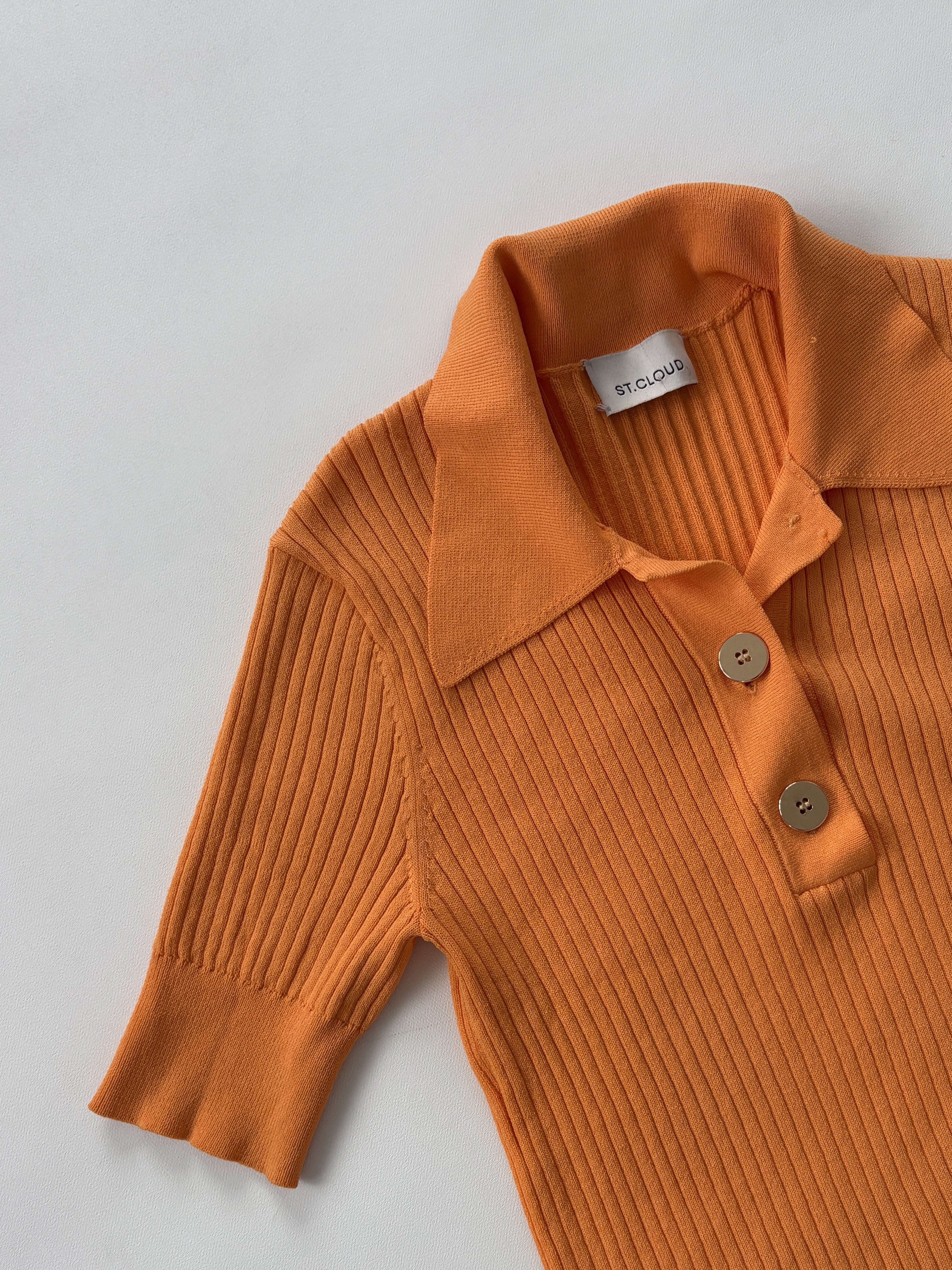 1128 / Orange Ribbed Short Sleeve Polo