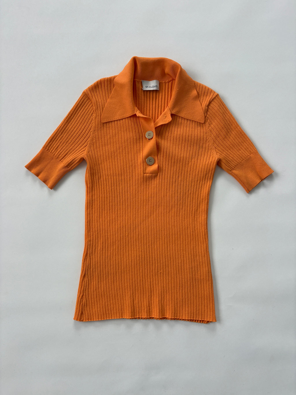 1128 / Orange Ribbed Short Sleeve Polo