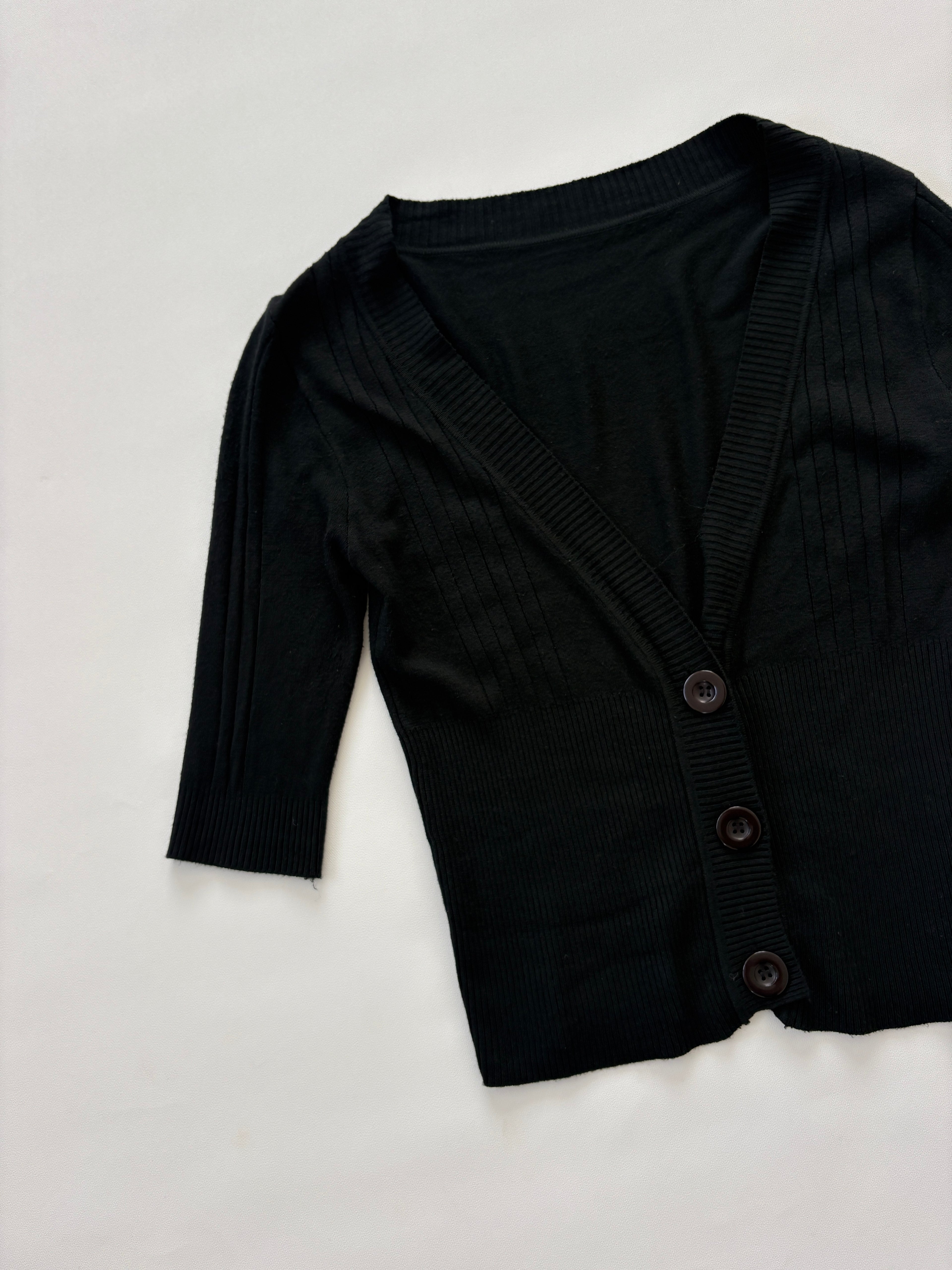 1155 / Quarter Slevee Black Ribbed Cardigan