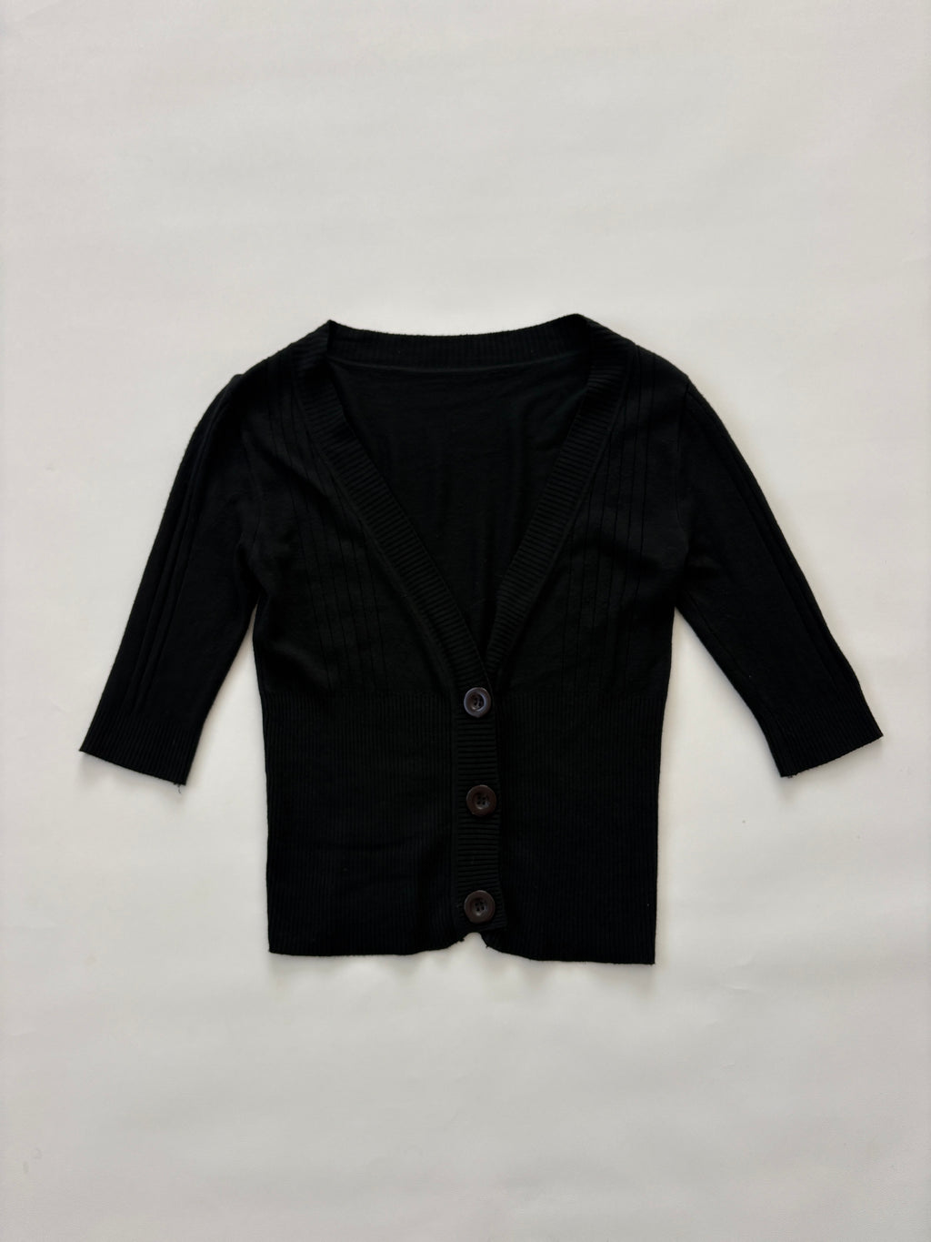 1155 / Quarter Slevee Black Ribbed Cardigan