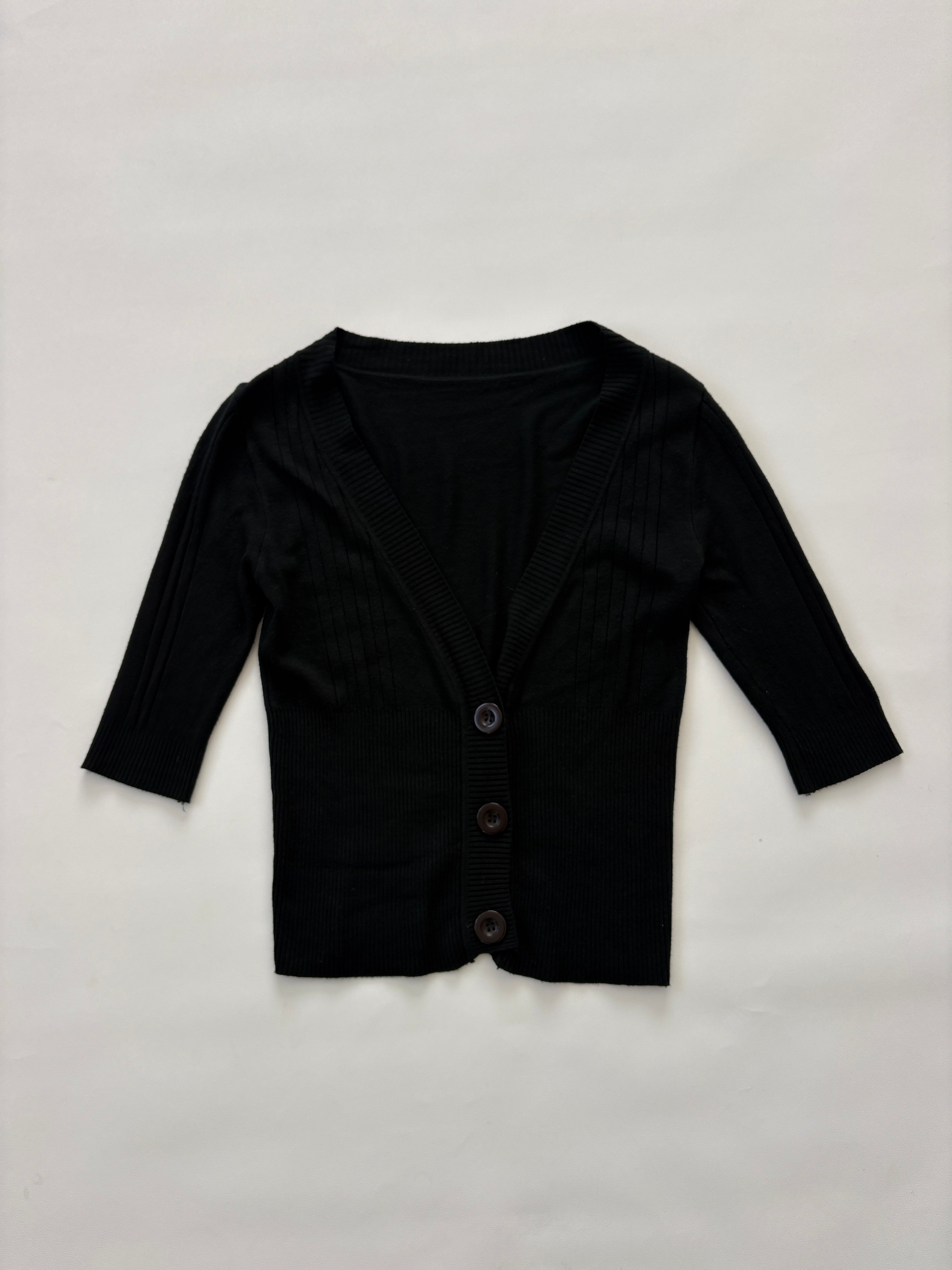 1155 / Quarter Slevee Black Ribbed Cardigan