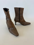 🔒 1172 / Brown Suede & Animal Print Square-toe Pointed Ankle Boots