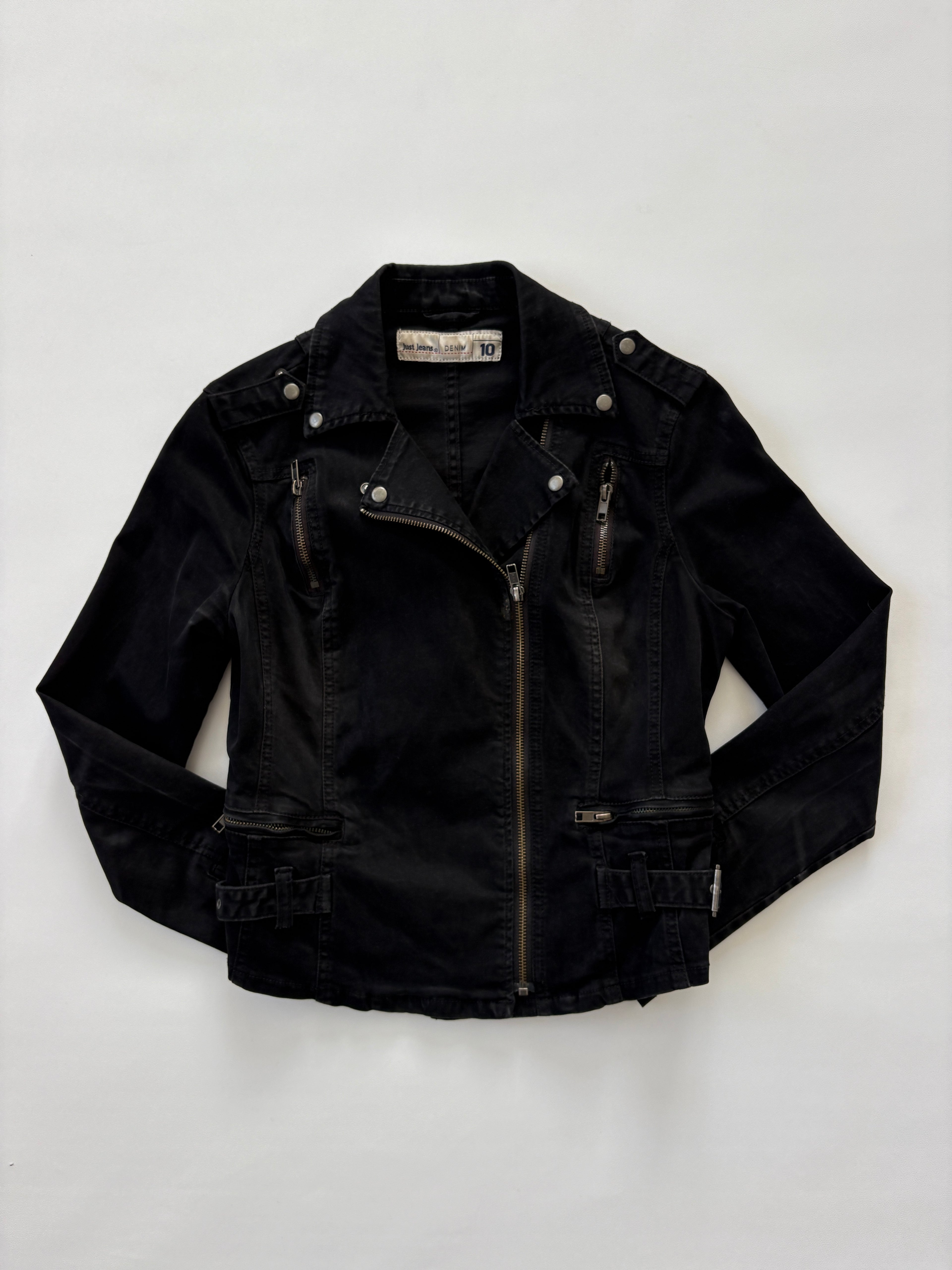 1101 / Black Denim Moto Jacket