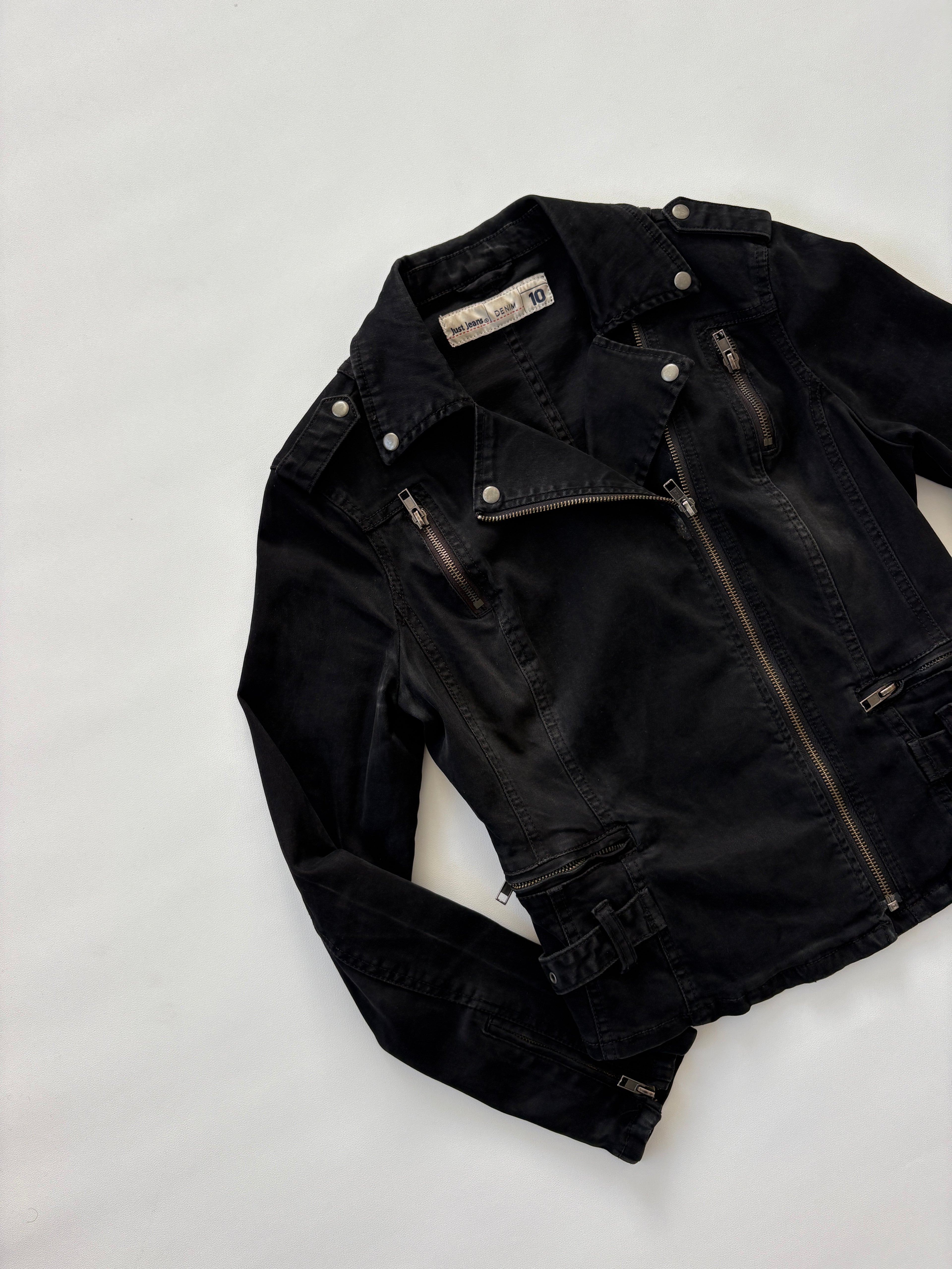 1101 / Black Denim Moto Jacket