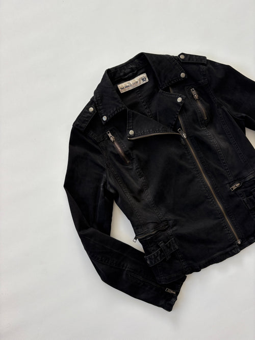1101 / Black Denim Moto Jacket