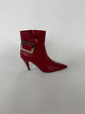 🔒1204 / Vintage Red Leather Boots w/ Silver Buckle